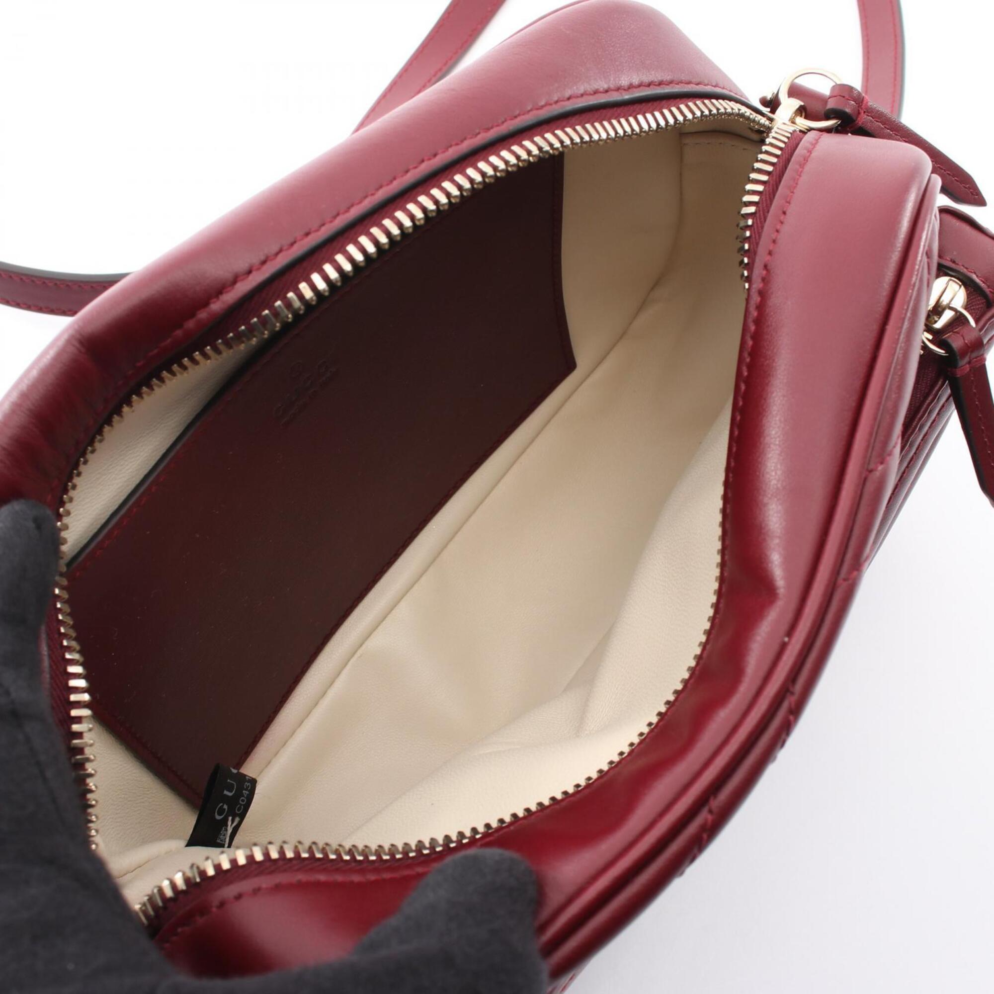 Gucci Gg Marmont Bordeaux Leather Handbag Shoulder Bag (Pre-Owned)