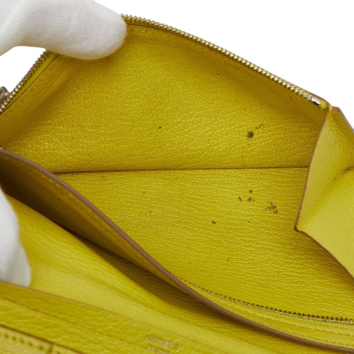 Hermes Lime Yellow Chevre Leather Long Wallet (Bi-Fold) (Pre-Owned)
