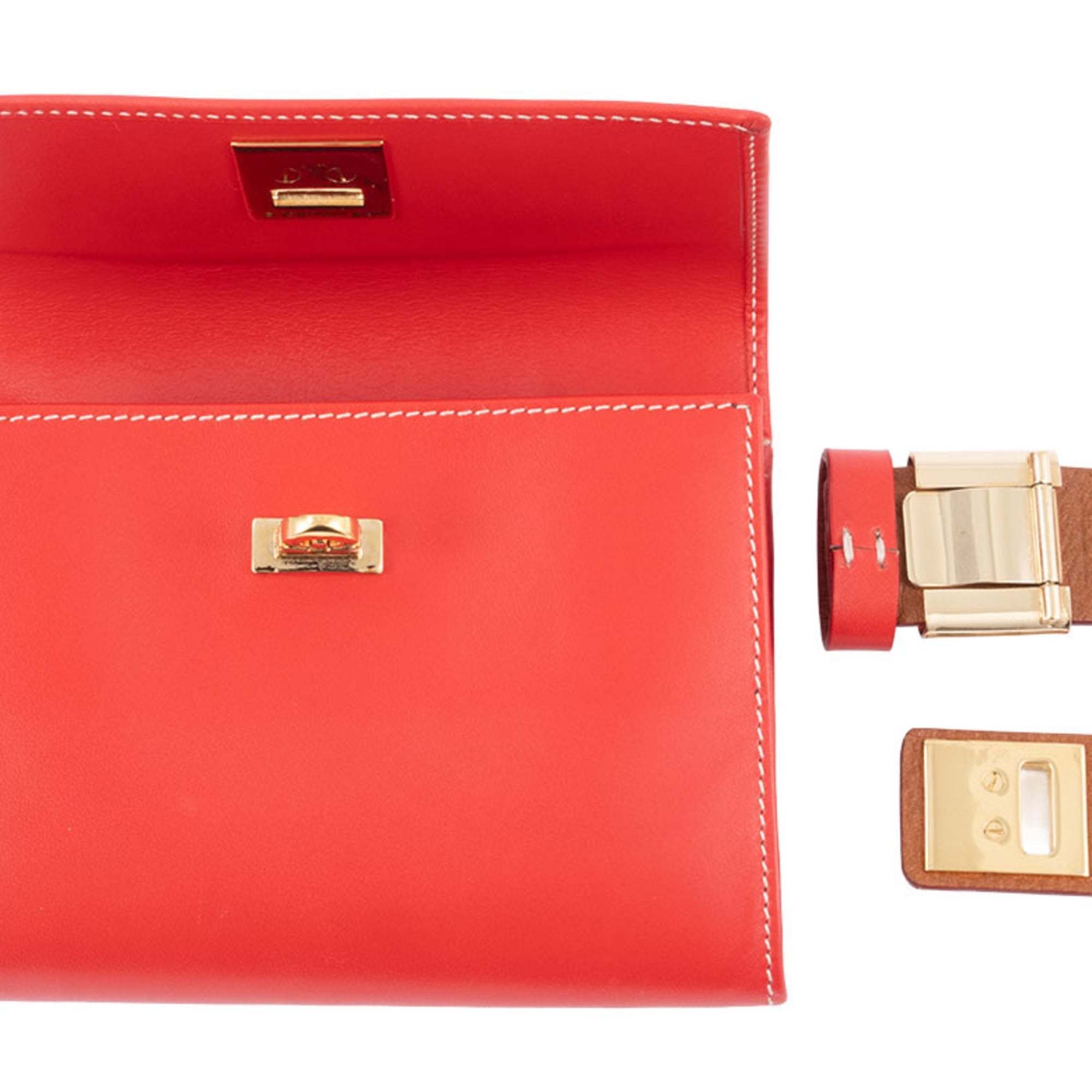 Salvatore Ferragamo Red Color Leather Fanny Pack Sling Bag (Pre-Owned)
