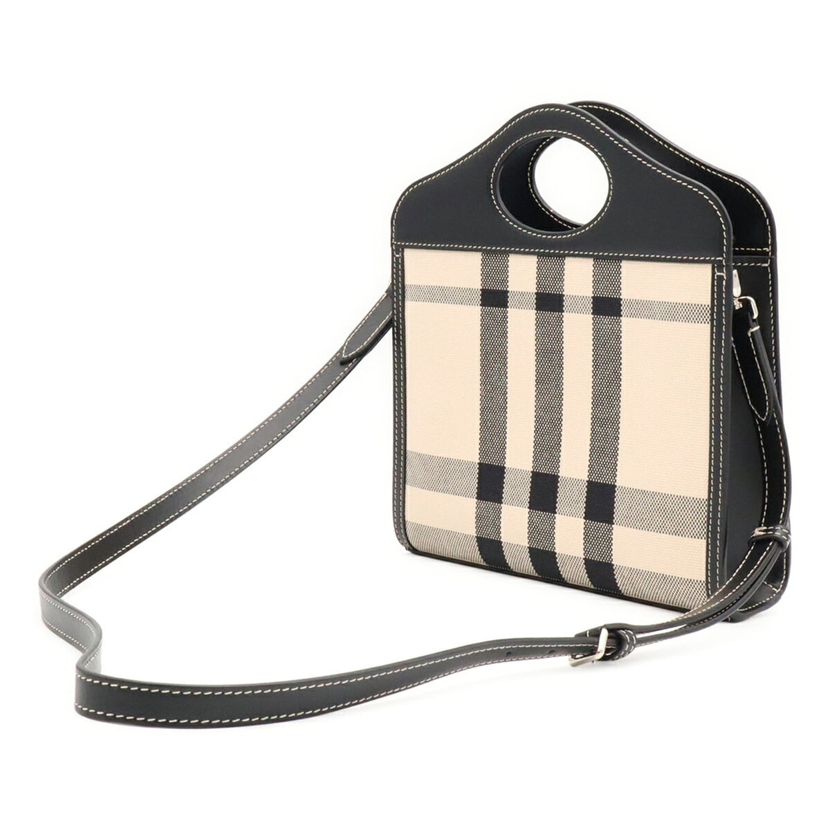 Burberry Black White Canvas Leather Handbag Shoulder Bag (Pre-Owned)