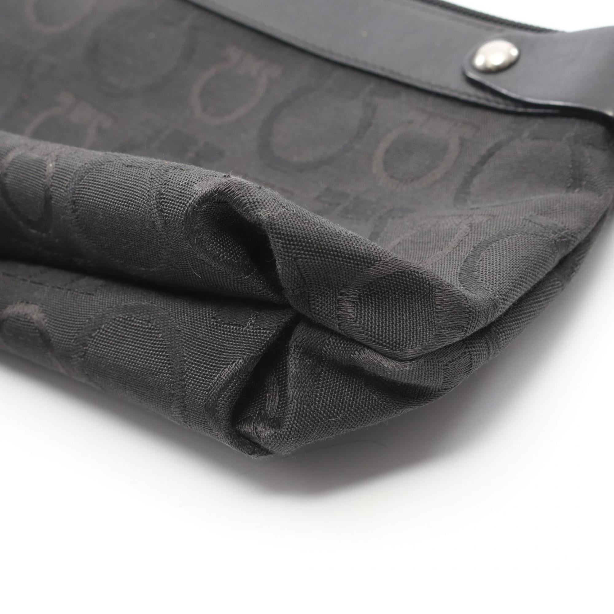 Salvatore Ferragamo Black Canvas Leather Handbag Shoulder Bag (Pre-Owned)