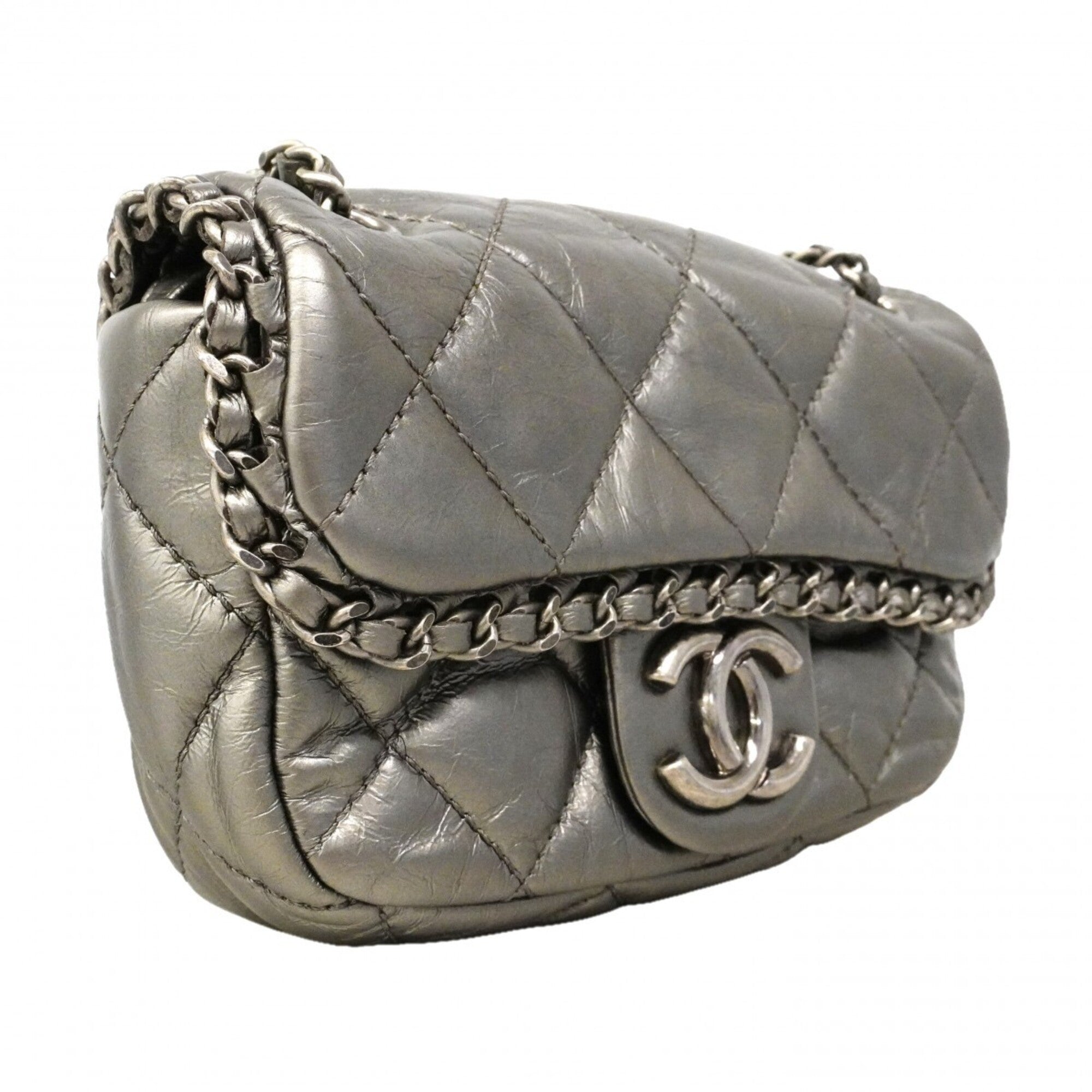 Chanel Silver Leather Shoulder Bag (Pre-Owned)