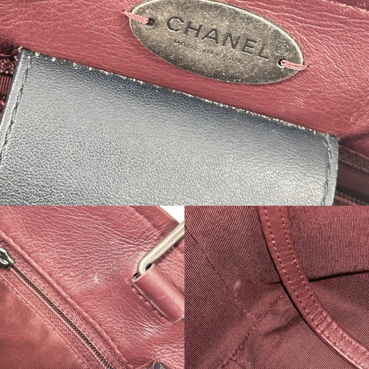 Chanel Bordeaux Navy Leather Handbag Shoulder Bag (Pre-Owned)