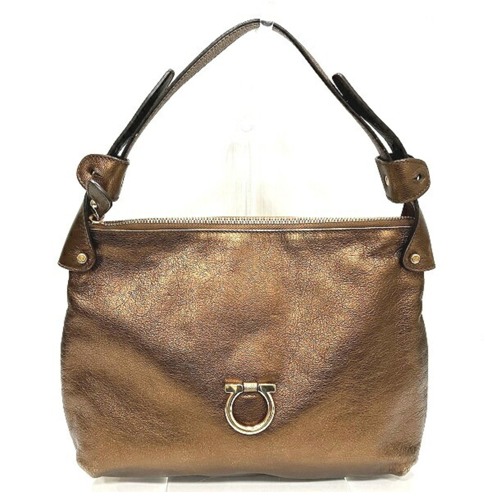 Salvatore Ferragamo Bronze Leather Shoulder Bag (Pre-Owned)