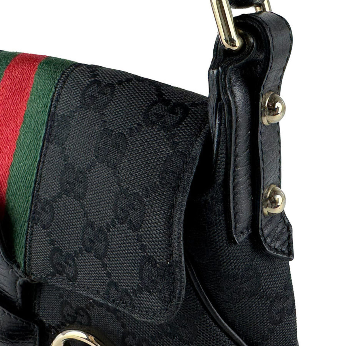 Gucci Black Gg Canvas Leather Handbag (Pre-Owned)