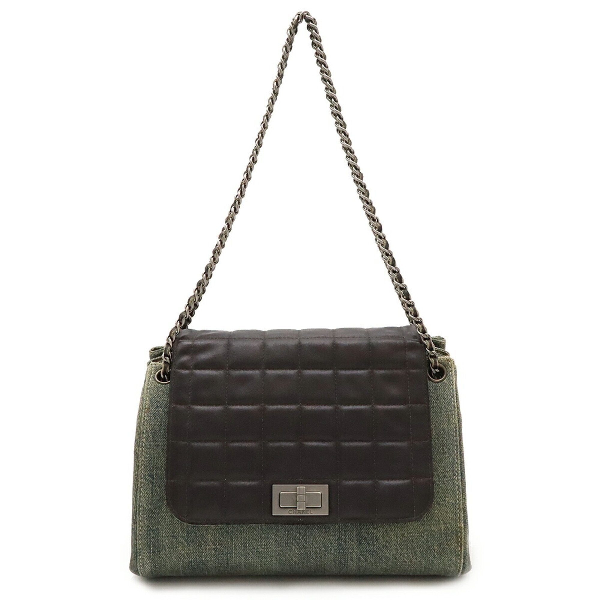 Chanel Blue Dark Brown Denim Leather Shoulder Bag (Pre-Owned)
