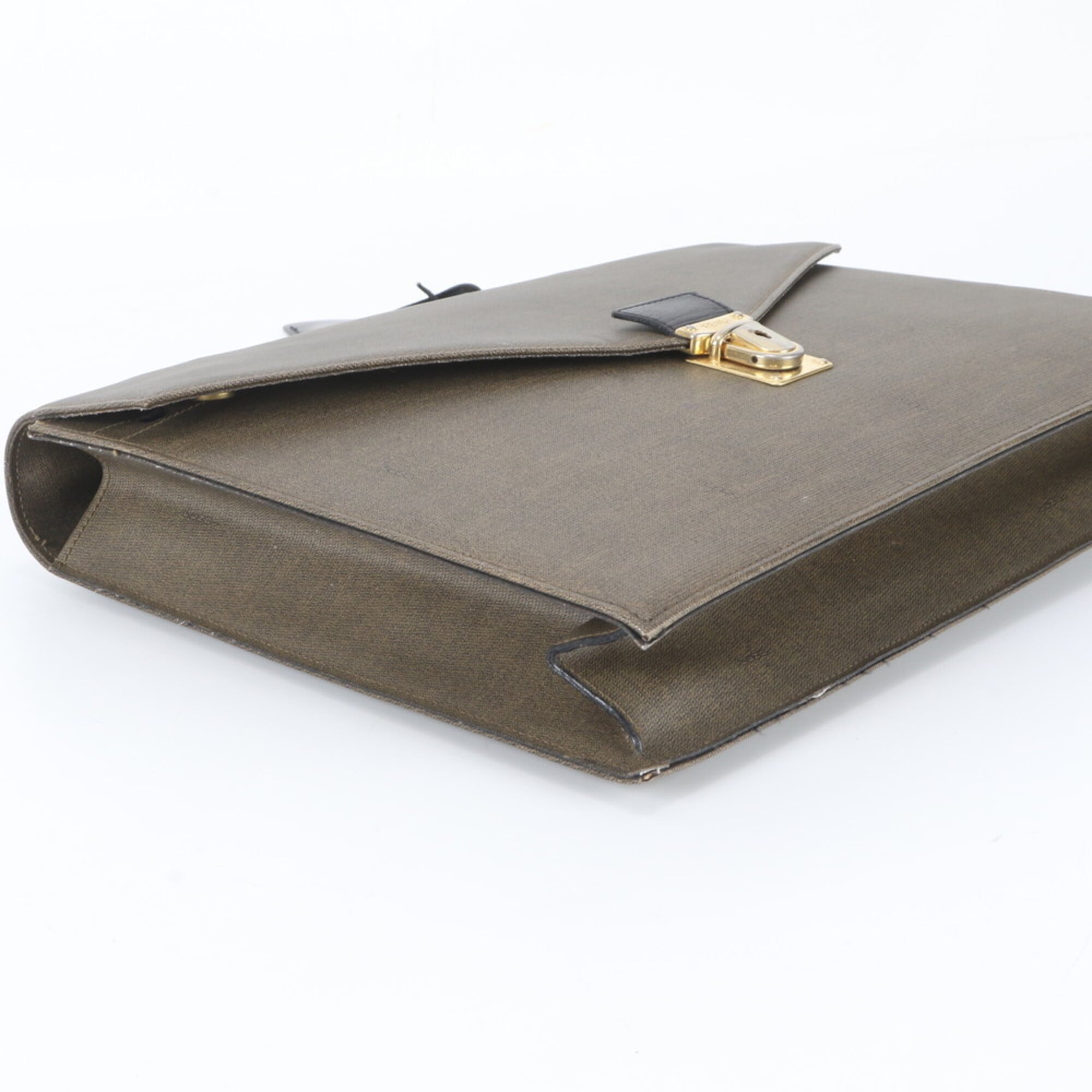 Fendi Black Brown Leather Coated Canvas Briefcase Tote Bag (Pre-Owned)