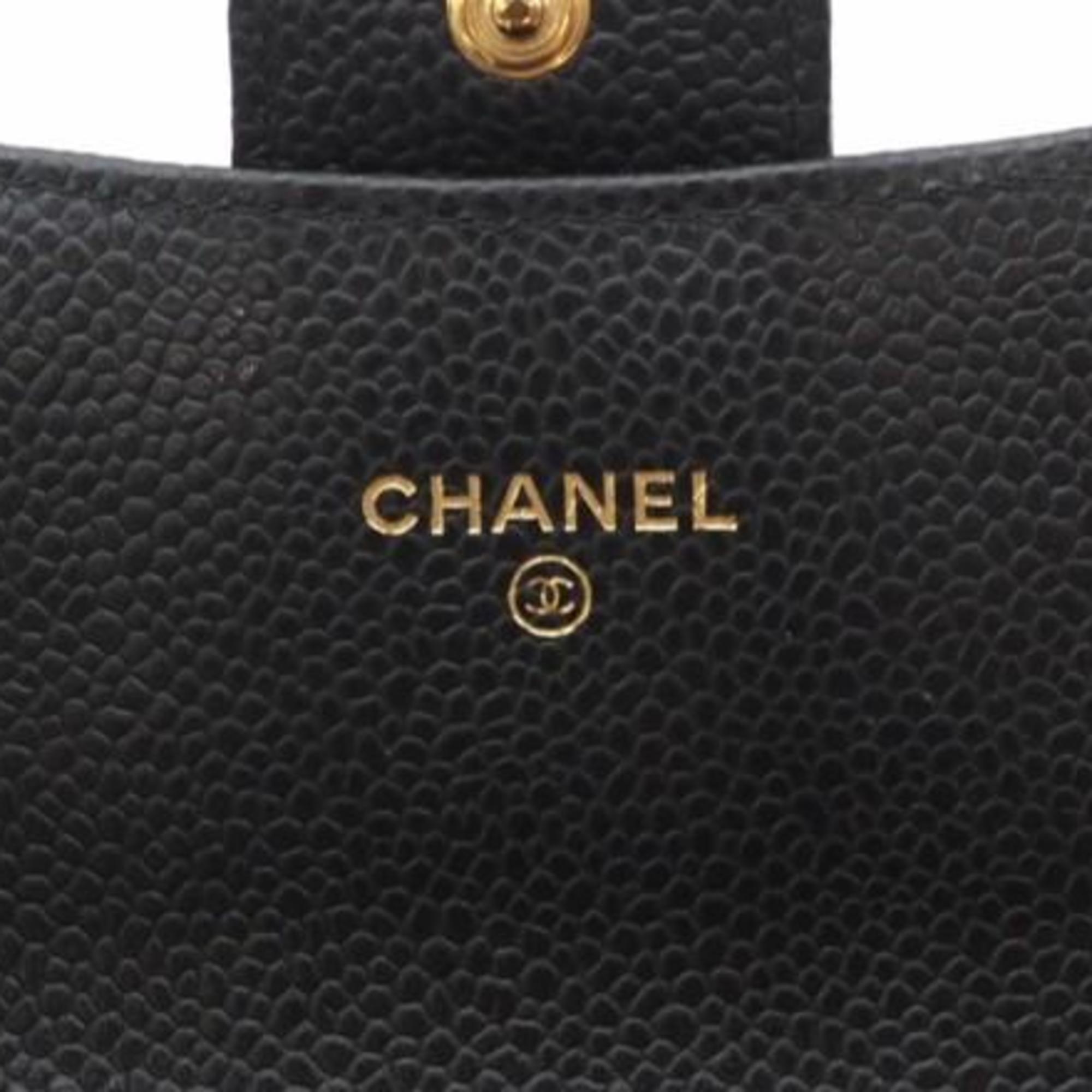 Chanel Black Bordeaux Grained Calfskin Long Wallet (Tri-Fold) (Pre-Owned)