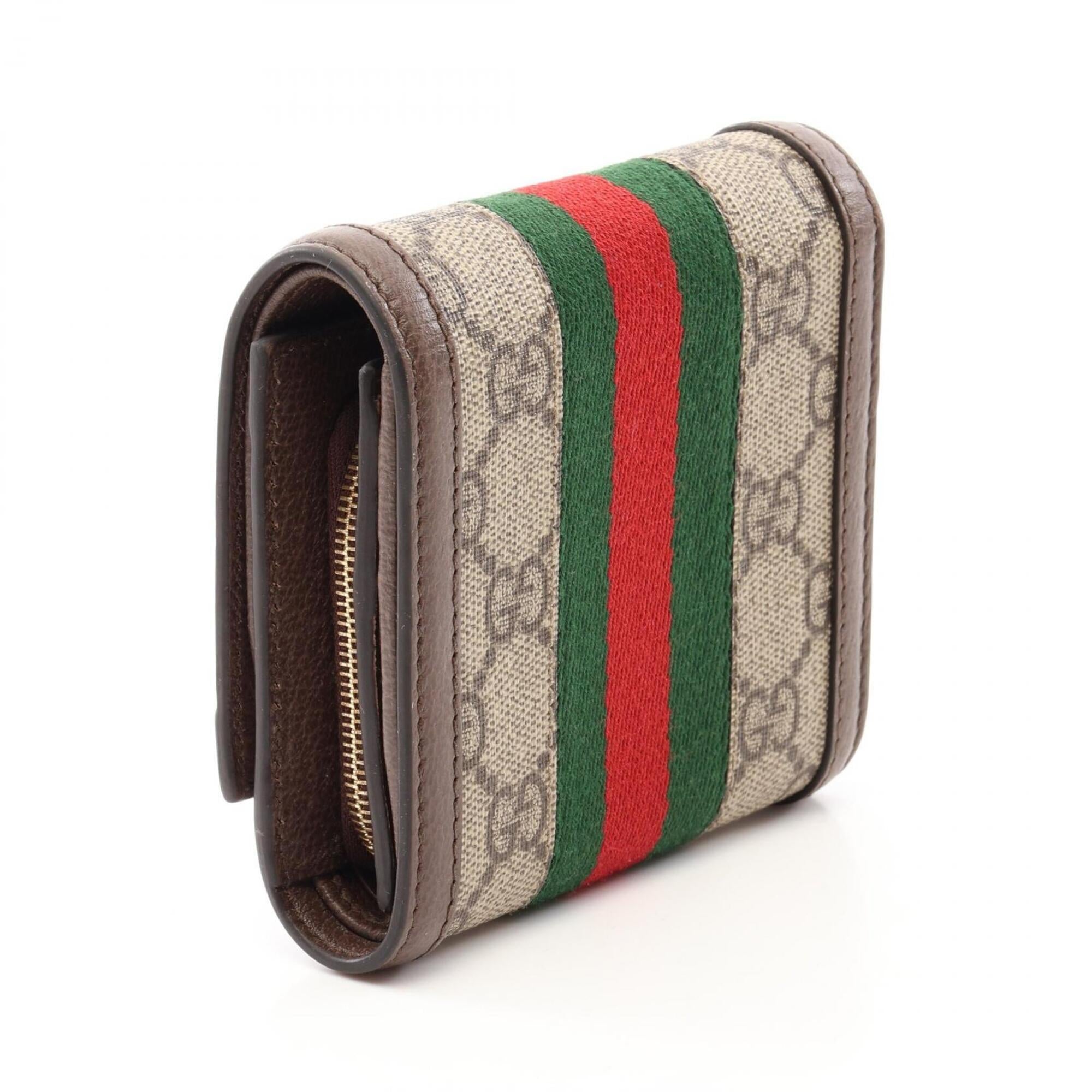 Gucci Beige Brown Green Leather Pvc Wallet (Bi-Fold) (Pre-Owned)