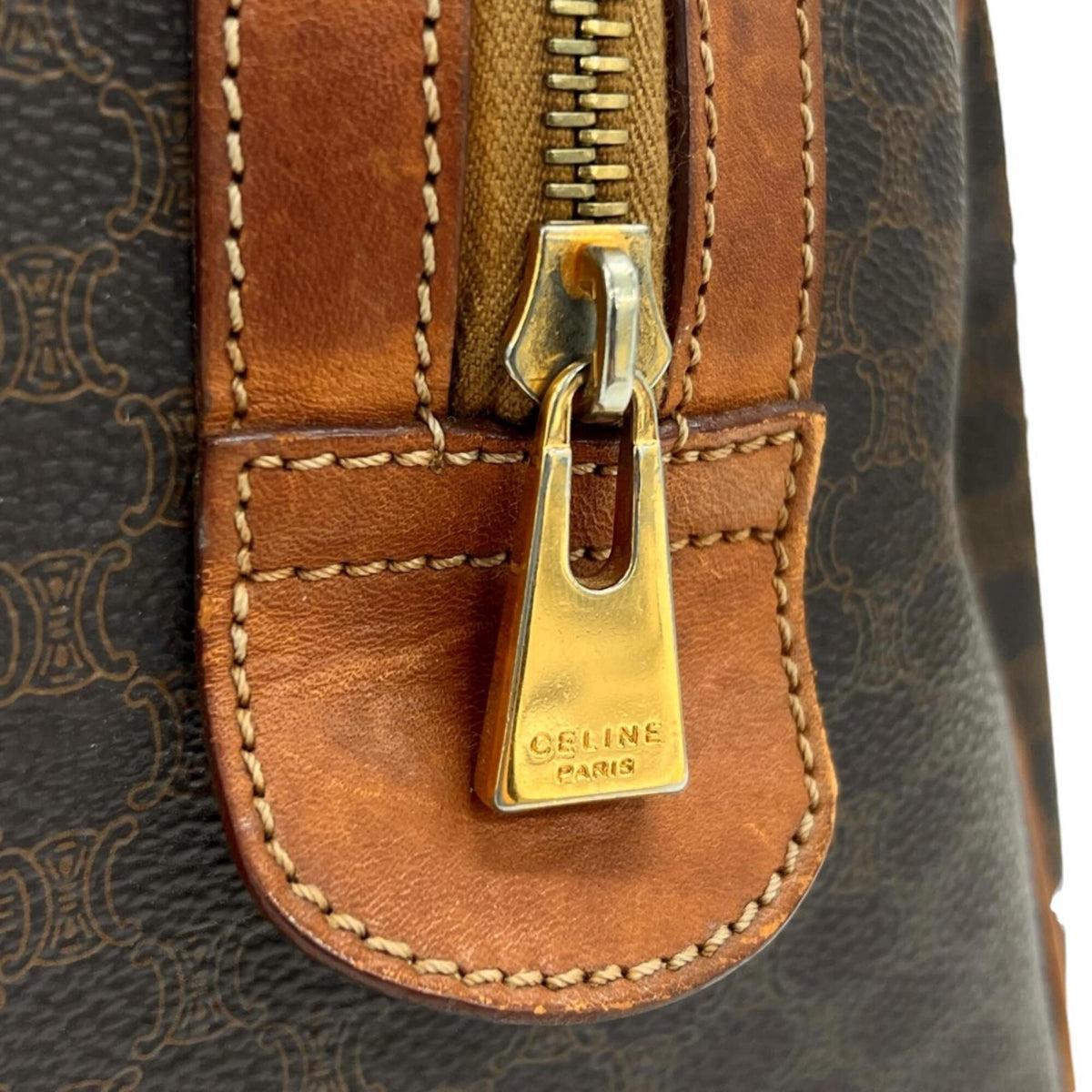 Celine Brown Coated Canvas Leather Boston Bag Handbag (Pre-Owned)