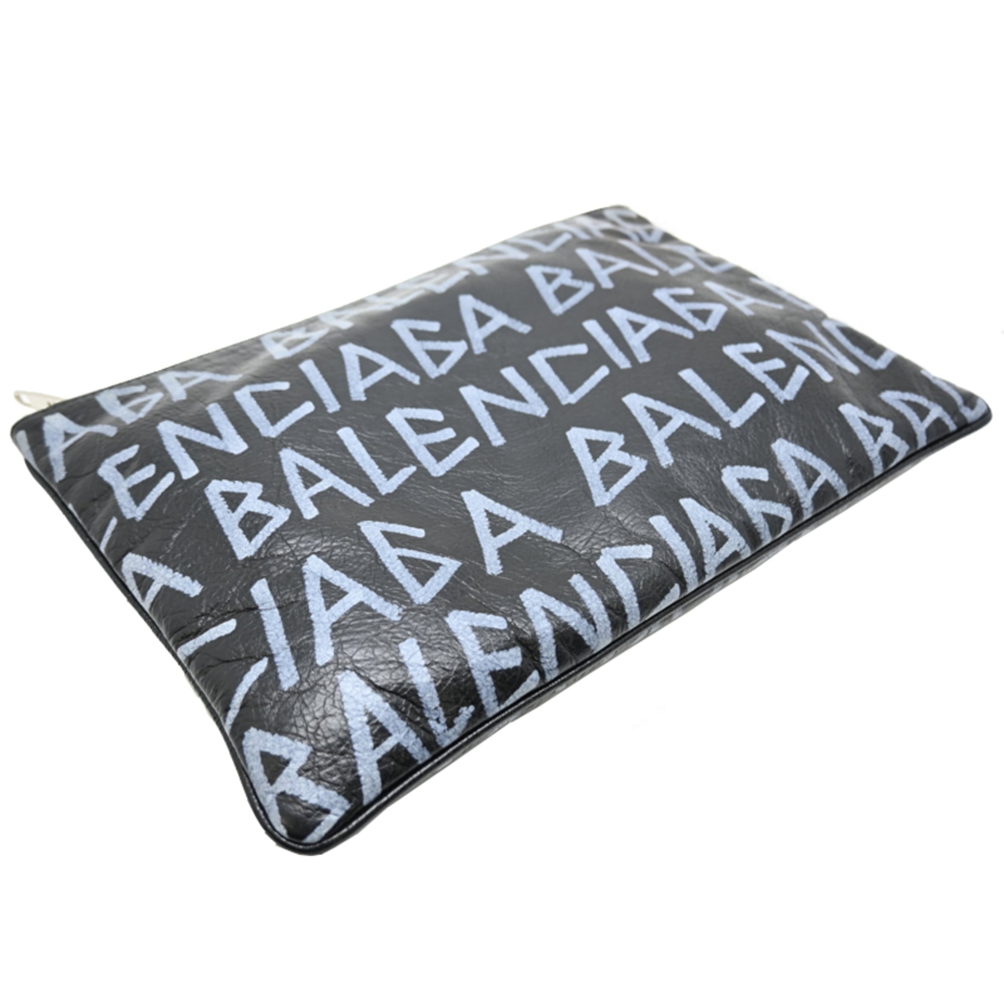 Balenciaga Black White Leather Clutch Bag (Pre-Owned)
