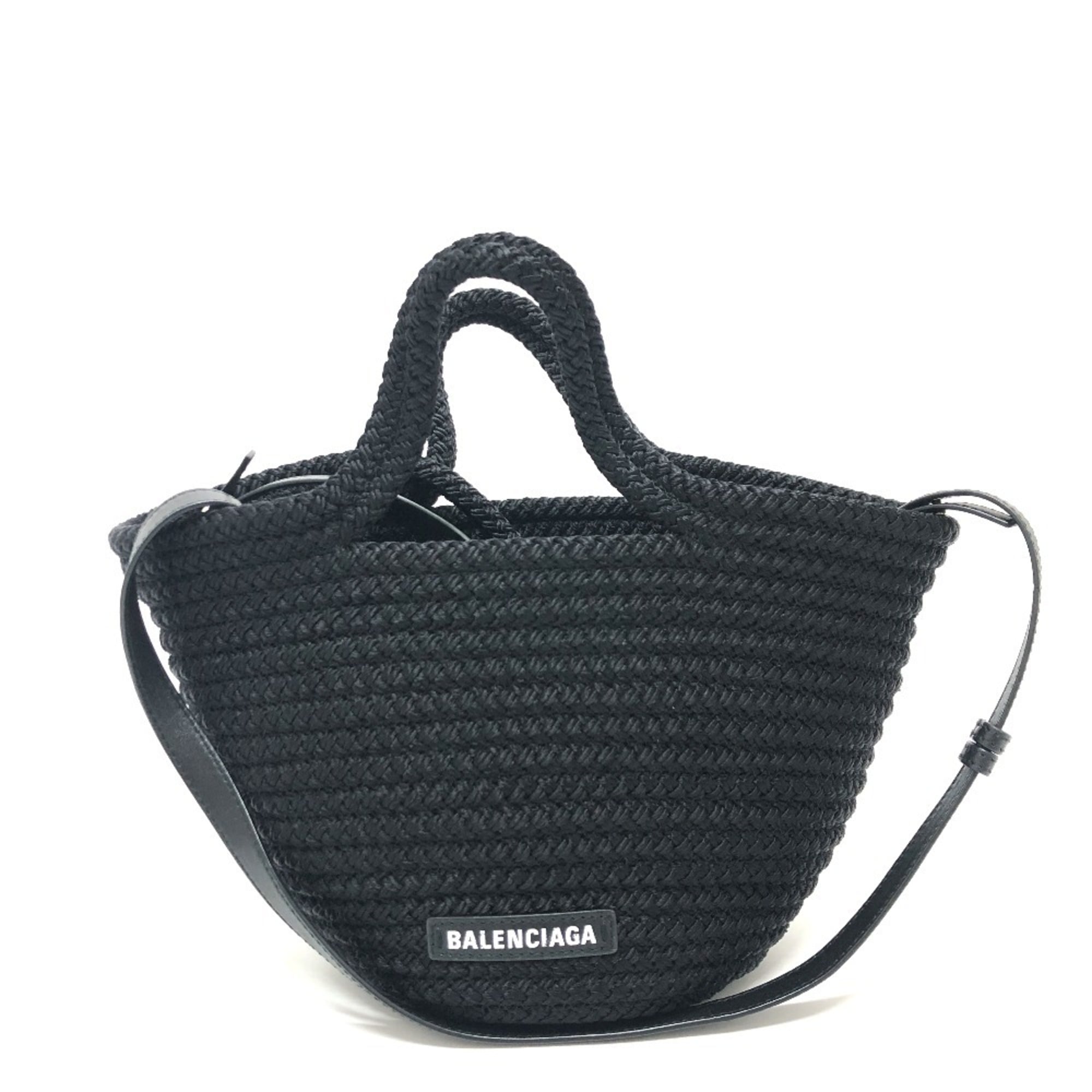 Balenciaga Black Nylon Leather Basket Shoulder Bag (Pre-Owned)