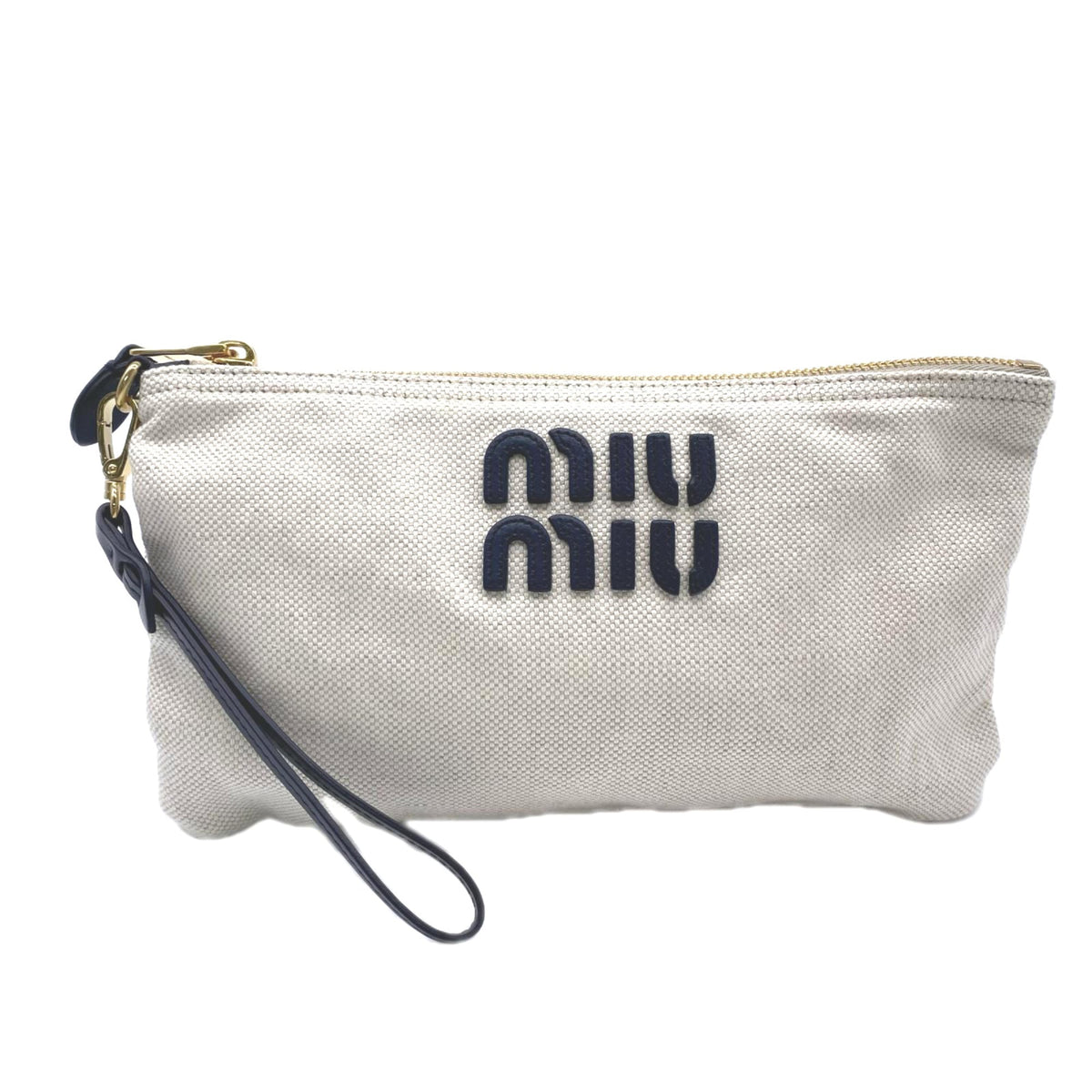 Miu Miu Black White Cotton Linen Pouch (Pre-Owned)