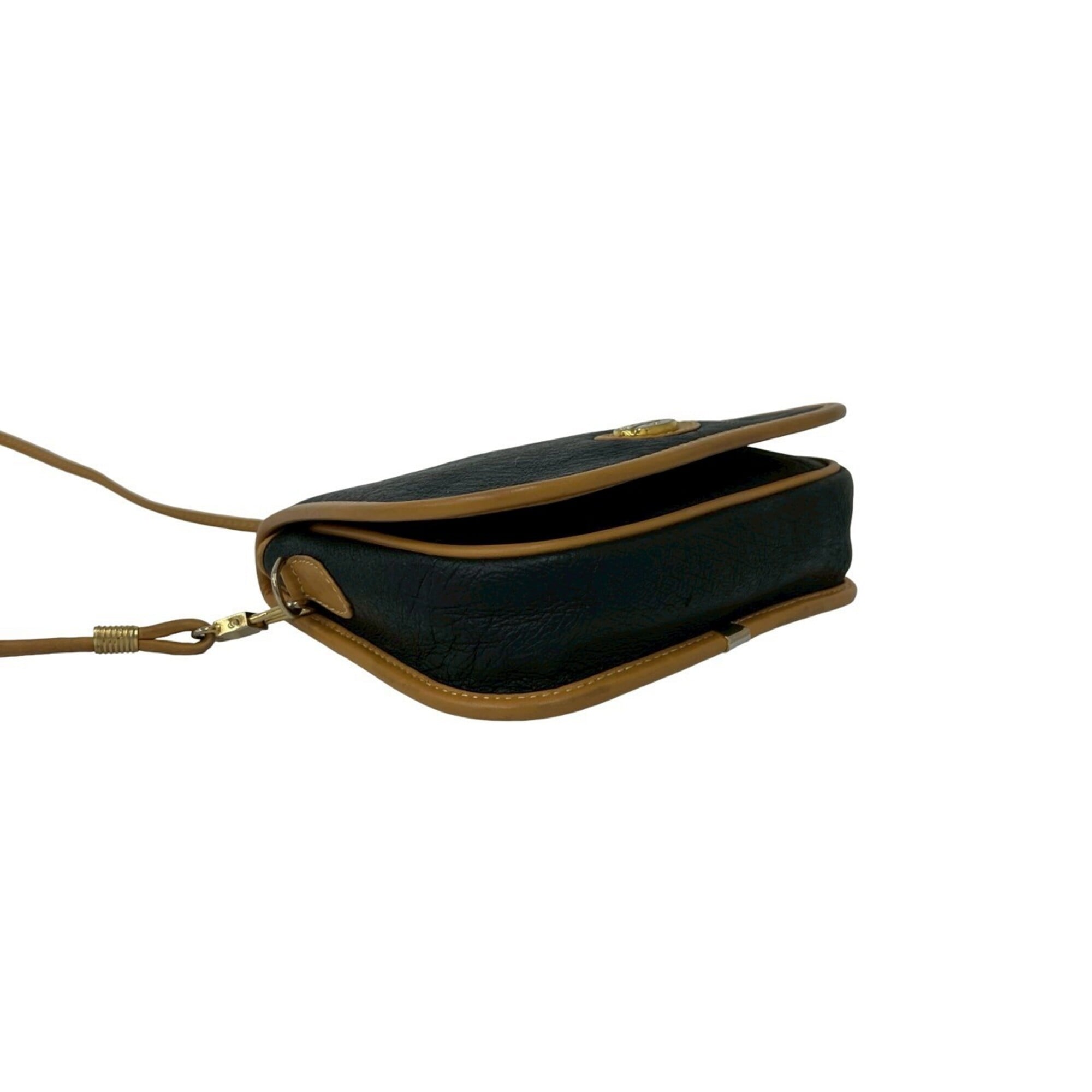 Gucci Beige Black Leather Shoulder Bag (Pre-Owned)