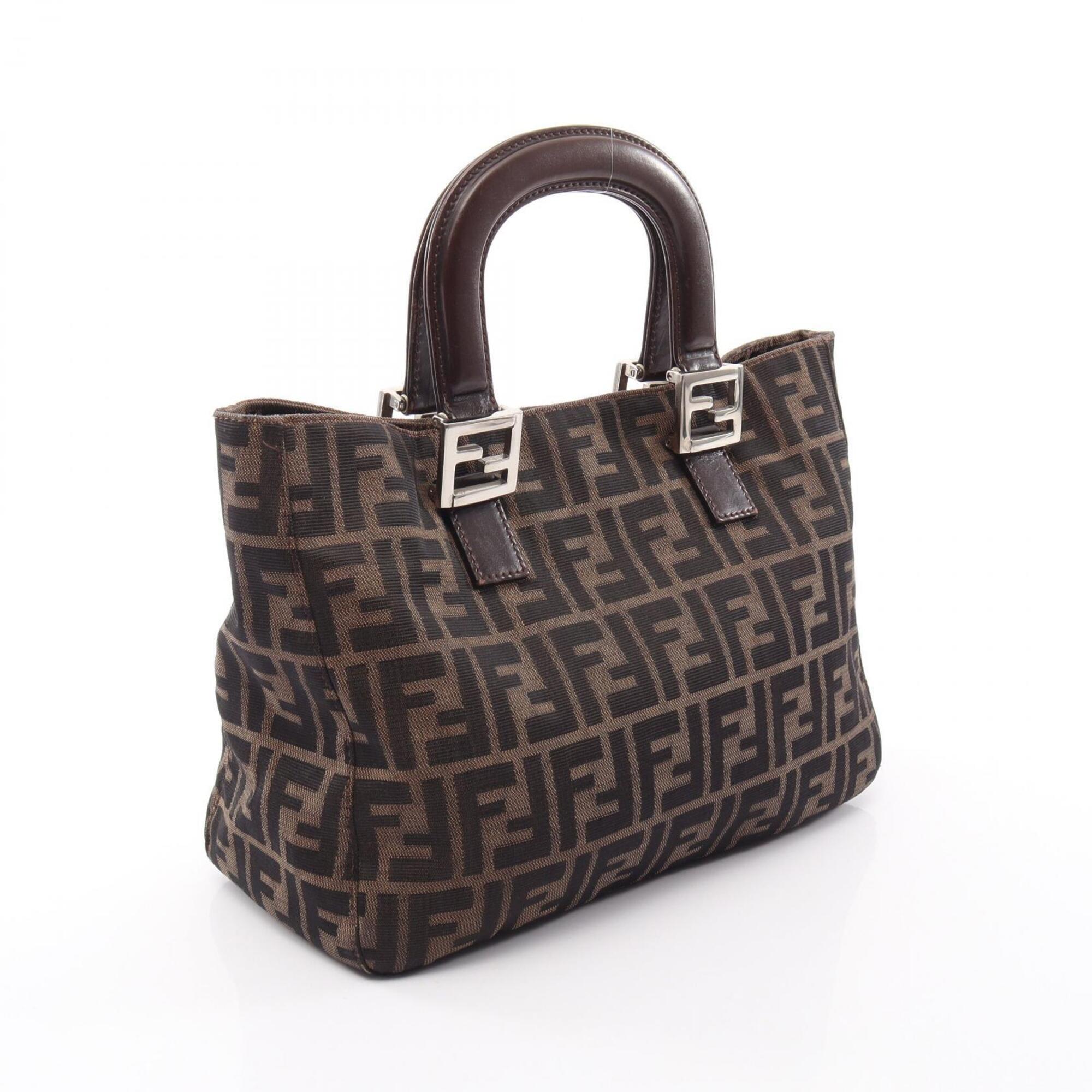 Fendi Beige Black Brown Leather Nylon Canvas Handbag (Pre-Owned)