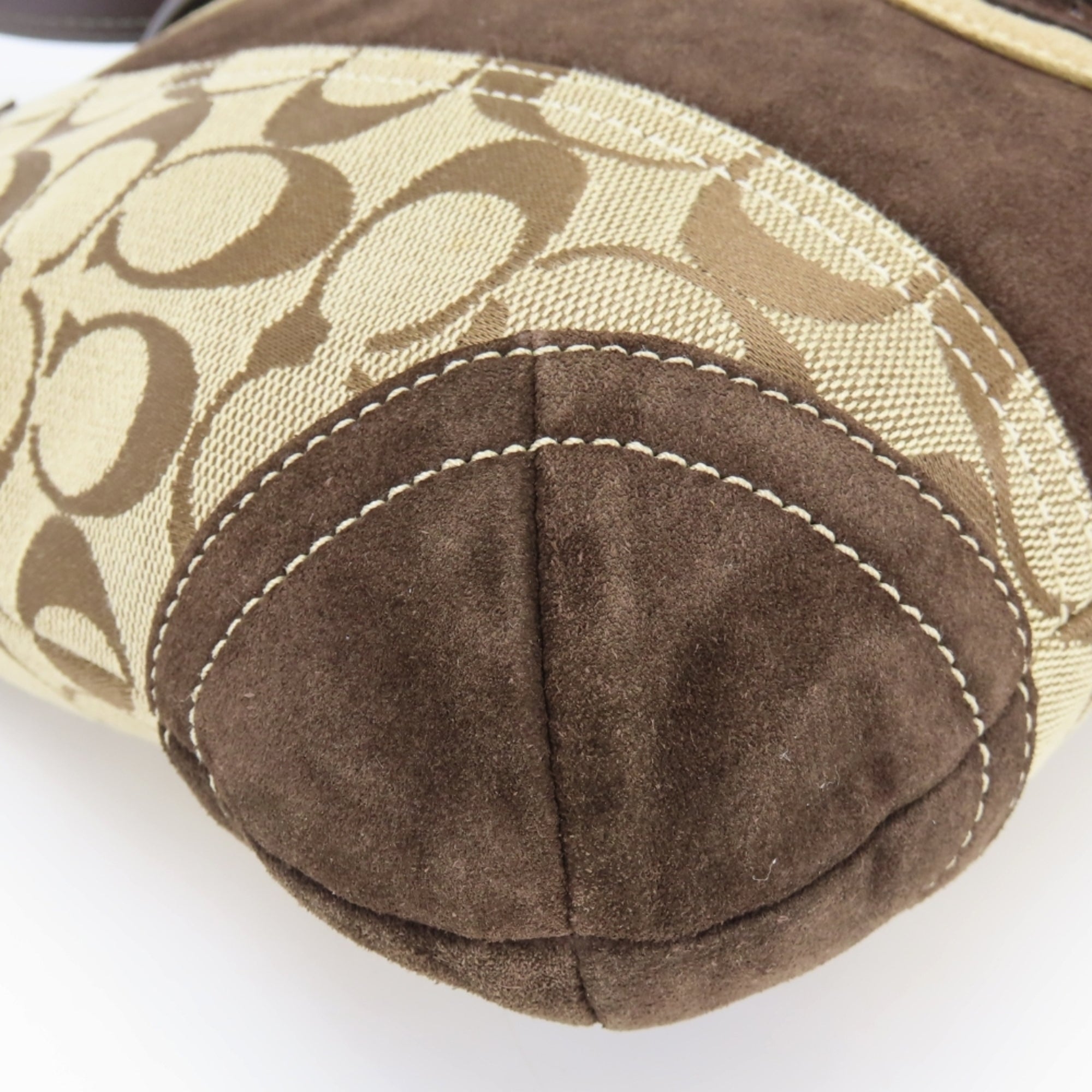 Coach Signature Brown Canvas Suede Leather Shoulder Bag (Pre-Owned)