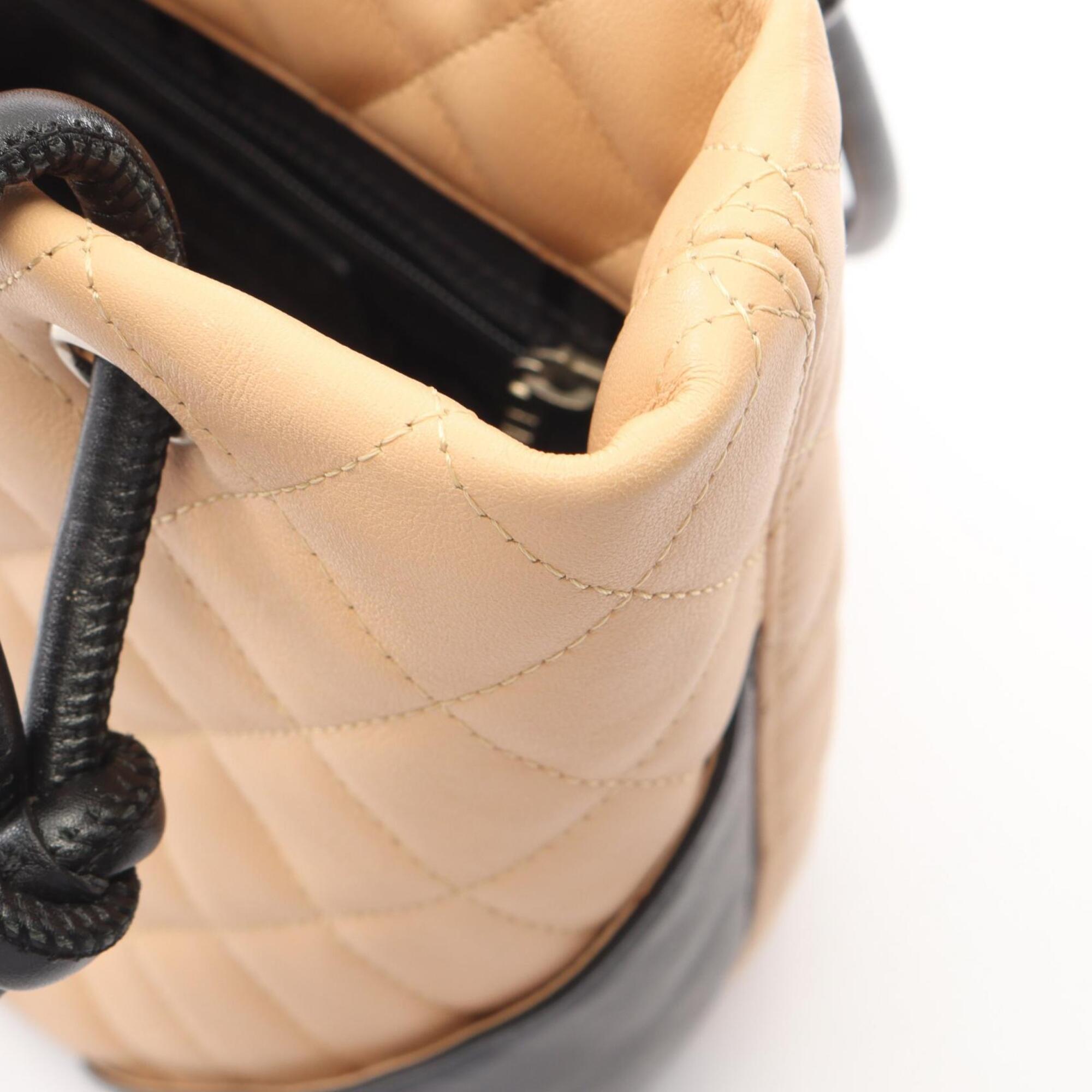 Chanel Beige Black Leather Handbag Tote Bag (Pre-Owned)