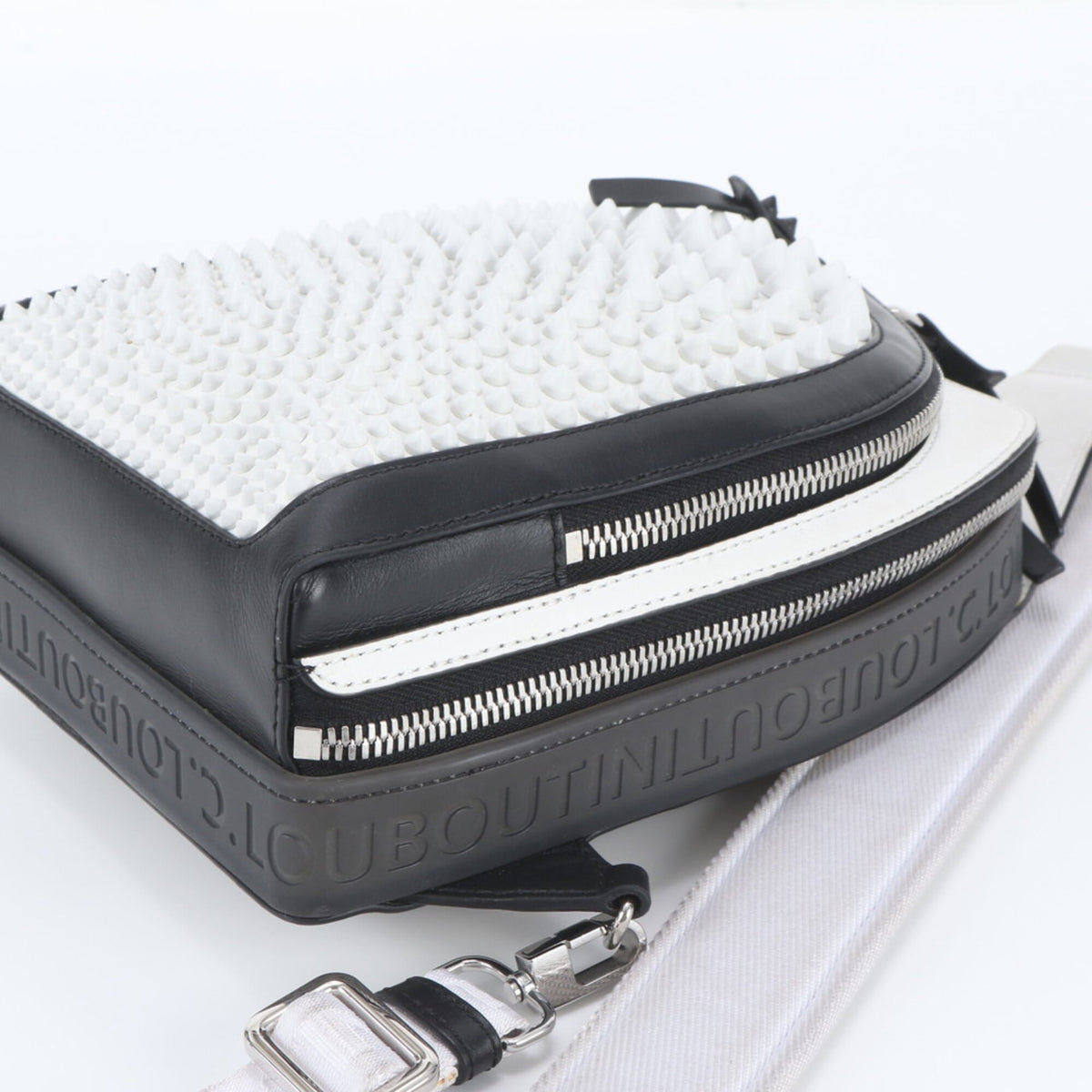 Christian Louboutin Black White Leather Shoulder Bag Sling Bag (Pre-Owned)