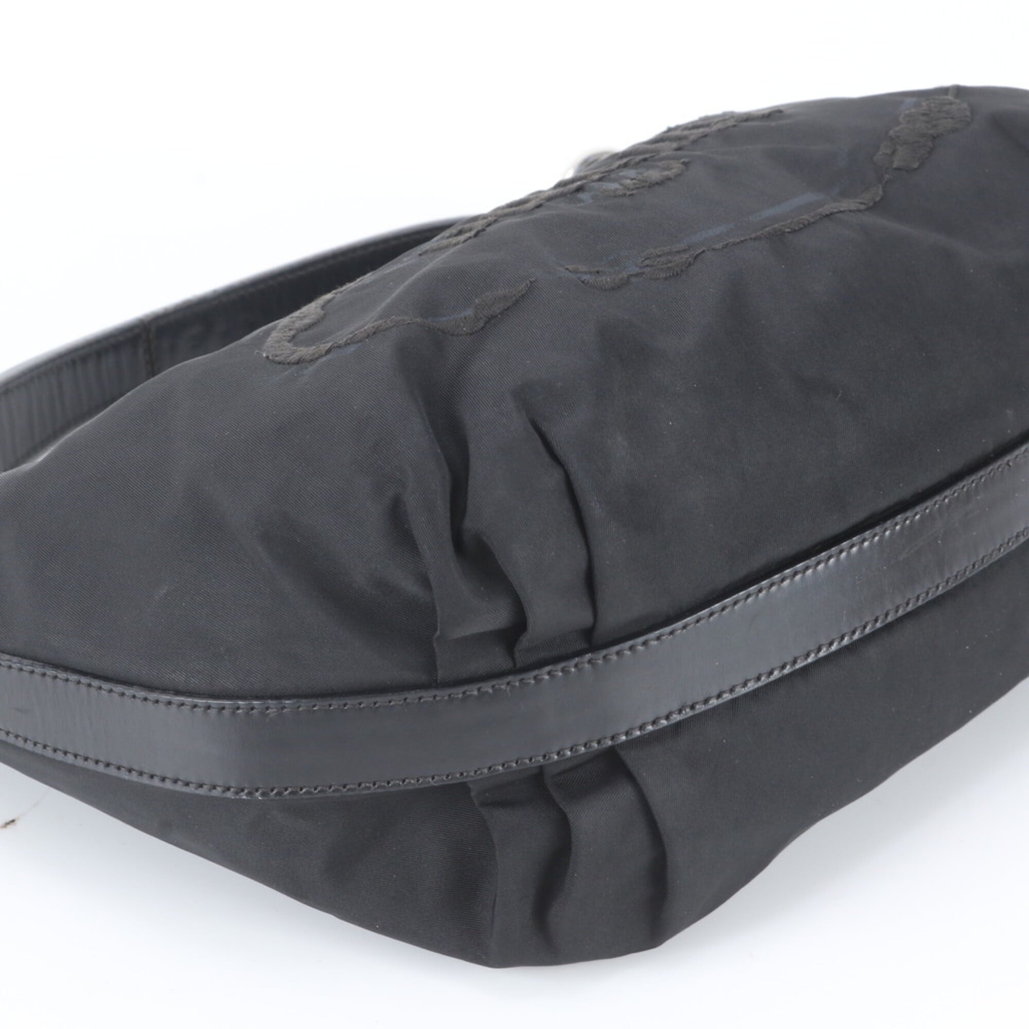 Prada Black Nylon Leather Handbag Shoulder Bag (Pre-Owned)