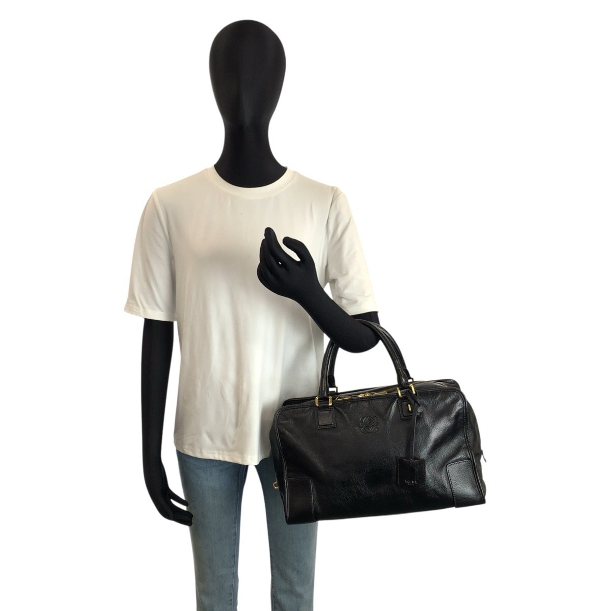 Loewe Black Leather Boston Bag Handbag (Pre-Owned)