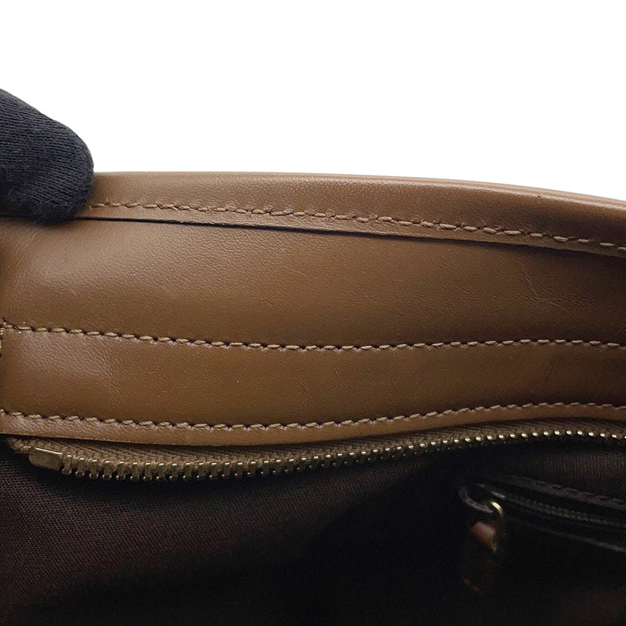 Gucci Gg Canvas Beige Brown Gg Canvas Leather Tote Bag (Pre-Owned)