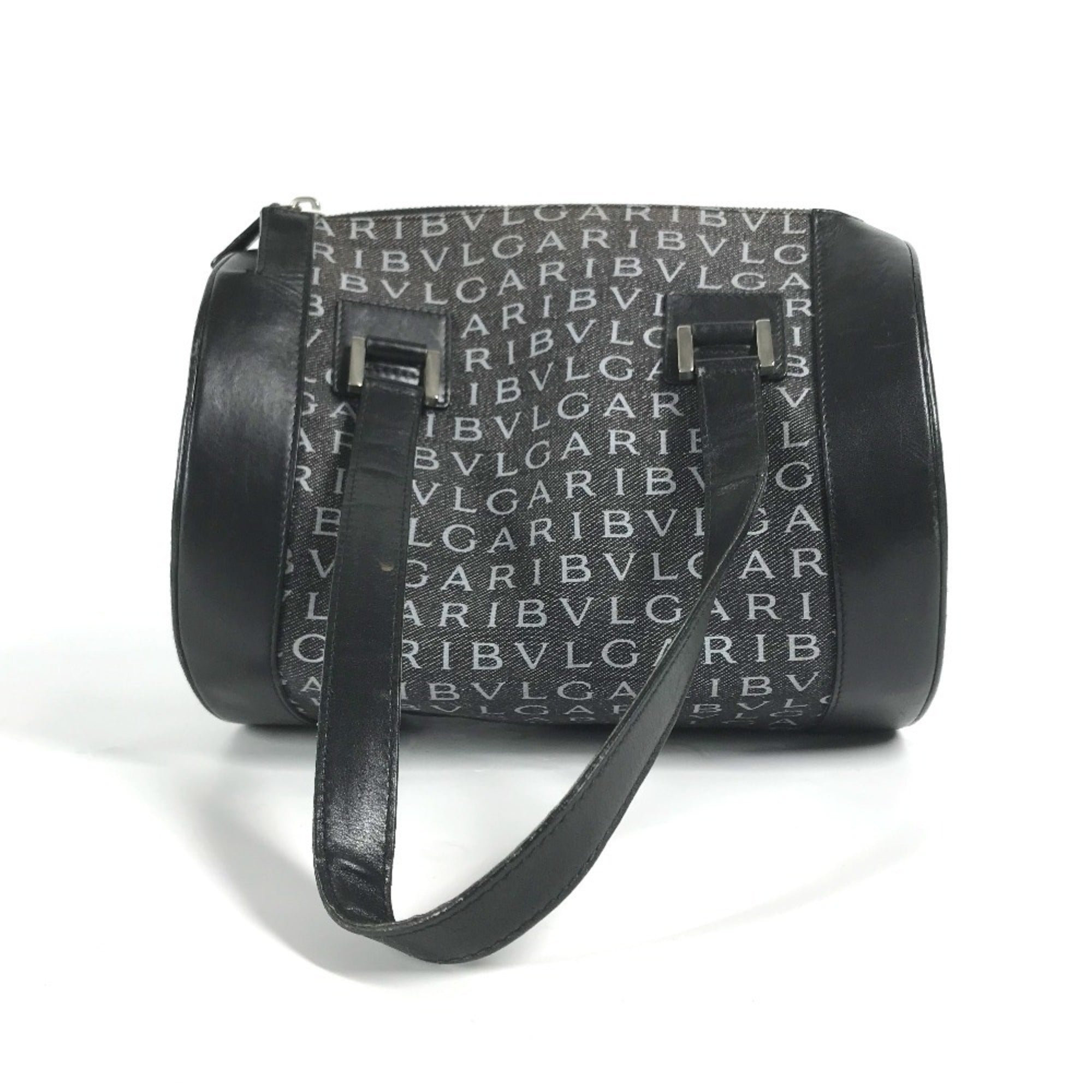 Bvlgari Black Blue Canvas Leather Handbag (Pre-Owned)