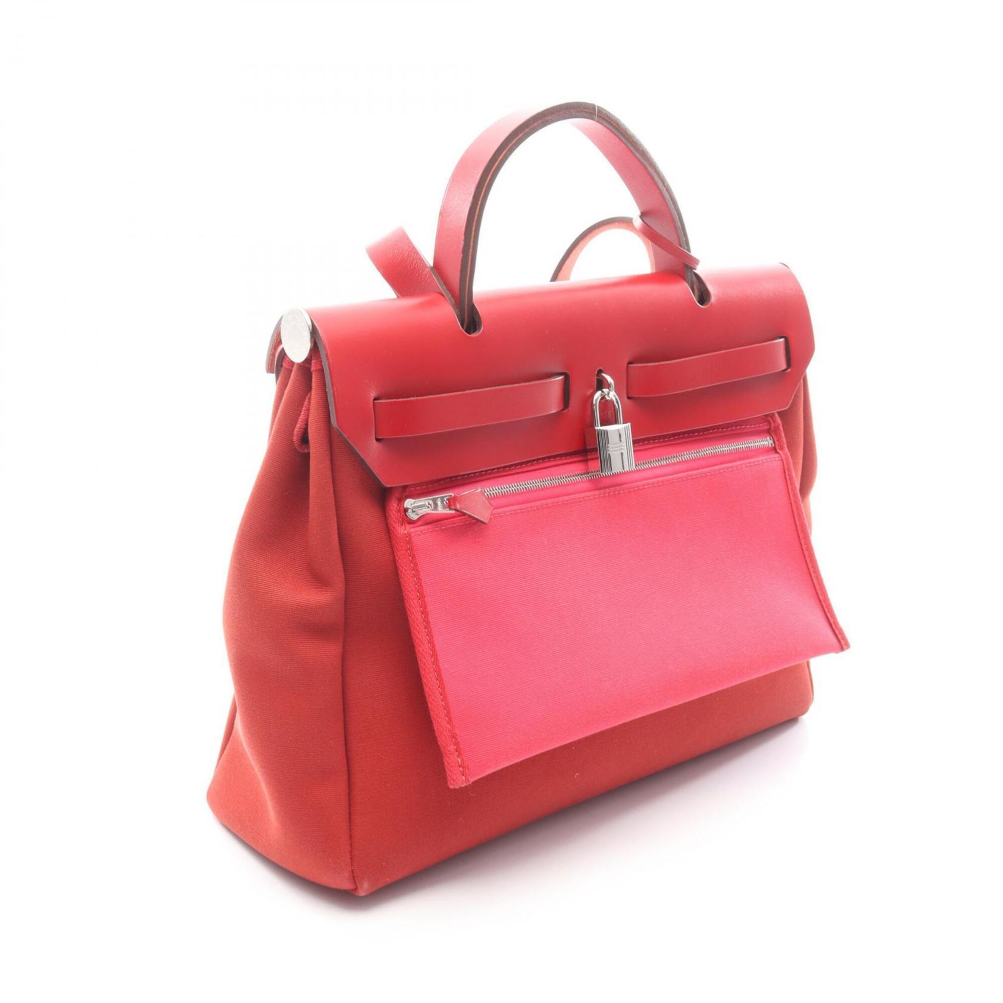 Hermes Bordeaux Pink Red Color Toile Officier Handbag (Pre-Owned)