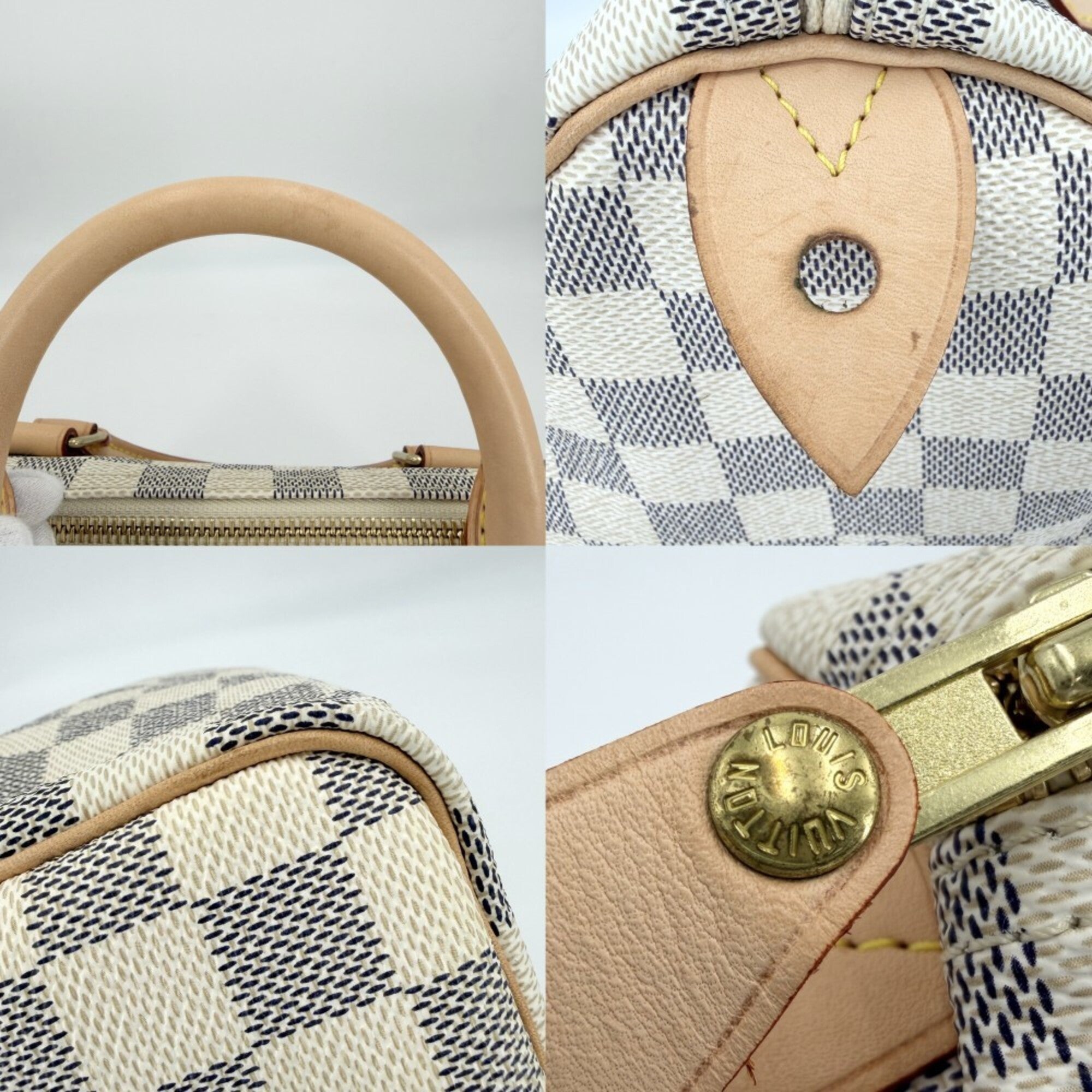Louis Vuitton Gray White Damier Azur Boston Bag Handbag (Pre-Owned)