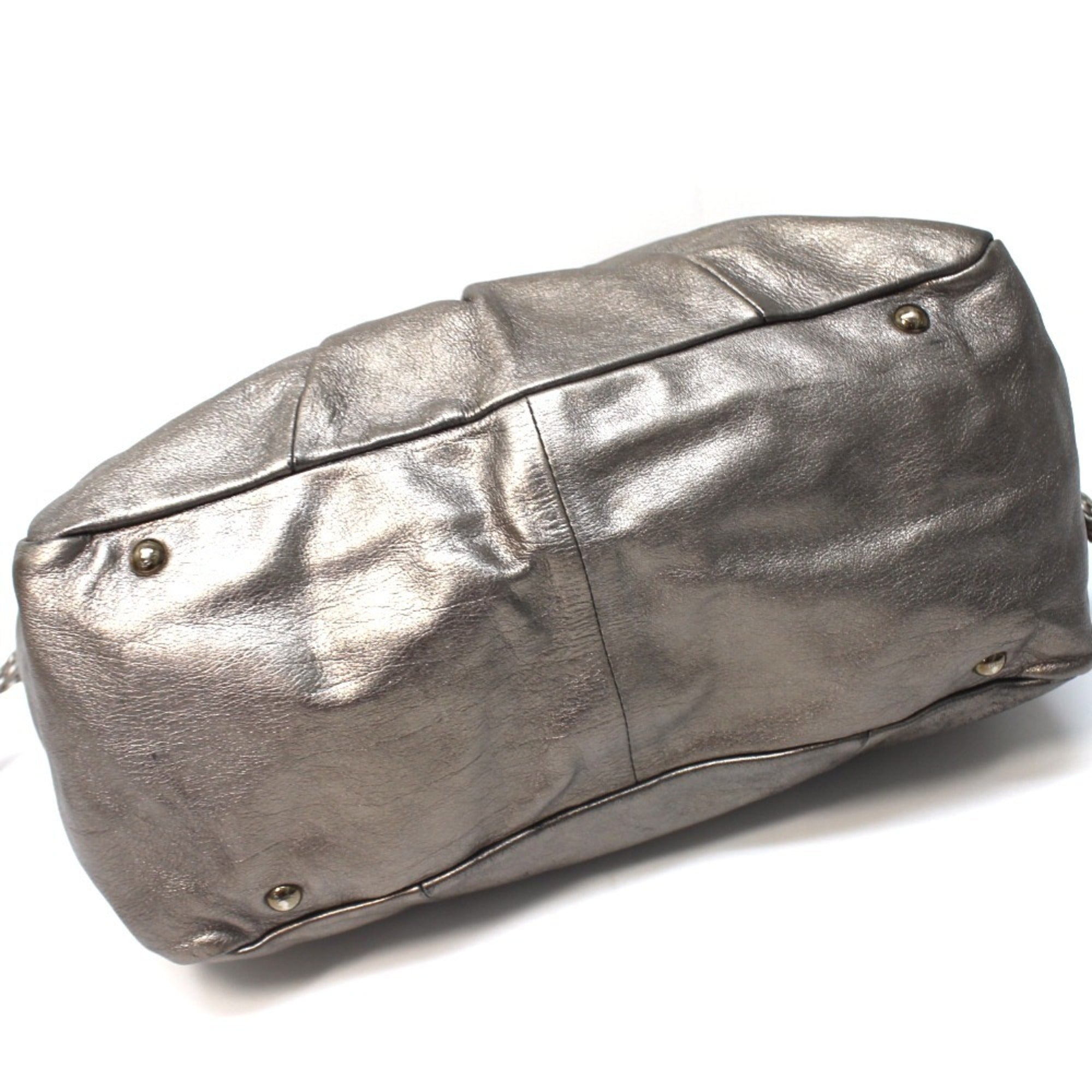 Salvatore Ferragamo Gancini Bronze Gray Leather Handbag Shoulder Bag Tote Bag (Pre-Owned)