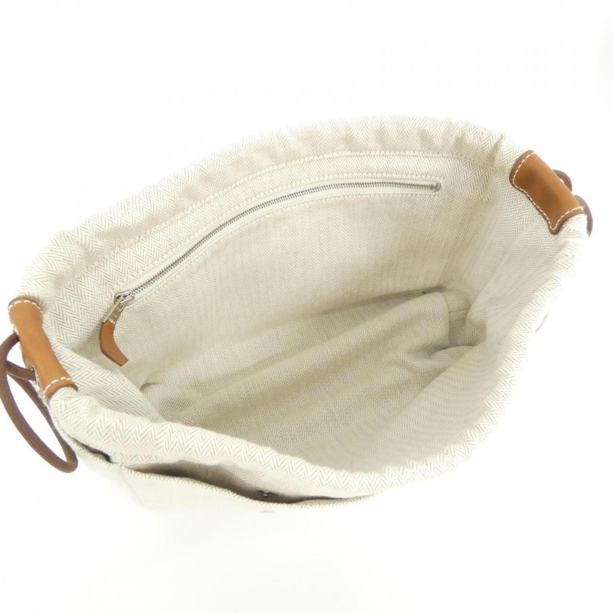 Hermes Fauve Natural Toile Chevron Barenia Leather Handbag Pouch (Pre-Owned)