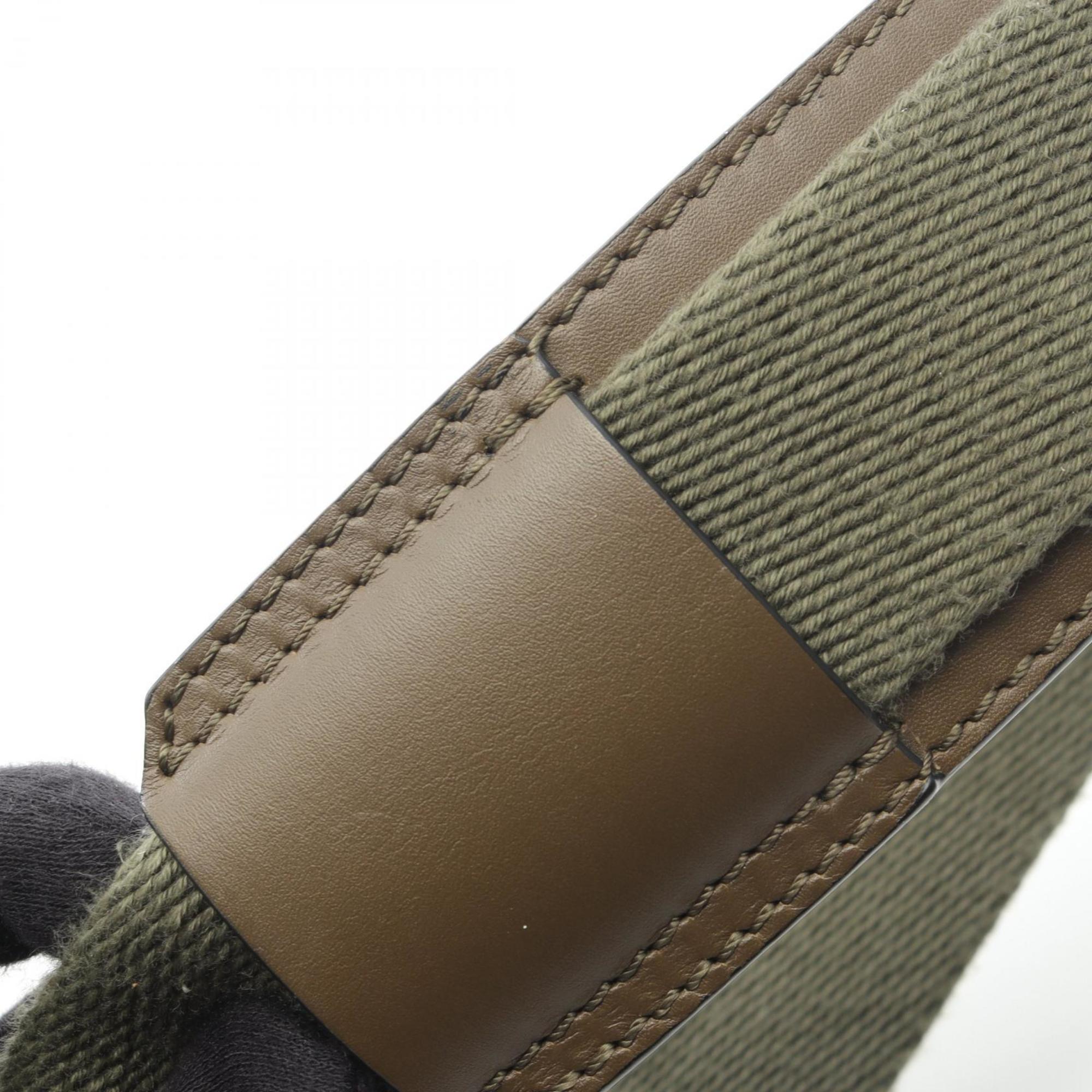 Loewe Khaki Canvas Leather Messenger Bag Shoulder Bag (Pre-Owned)