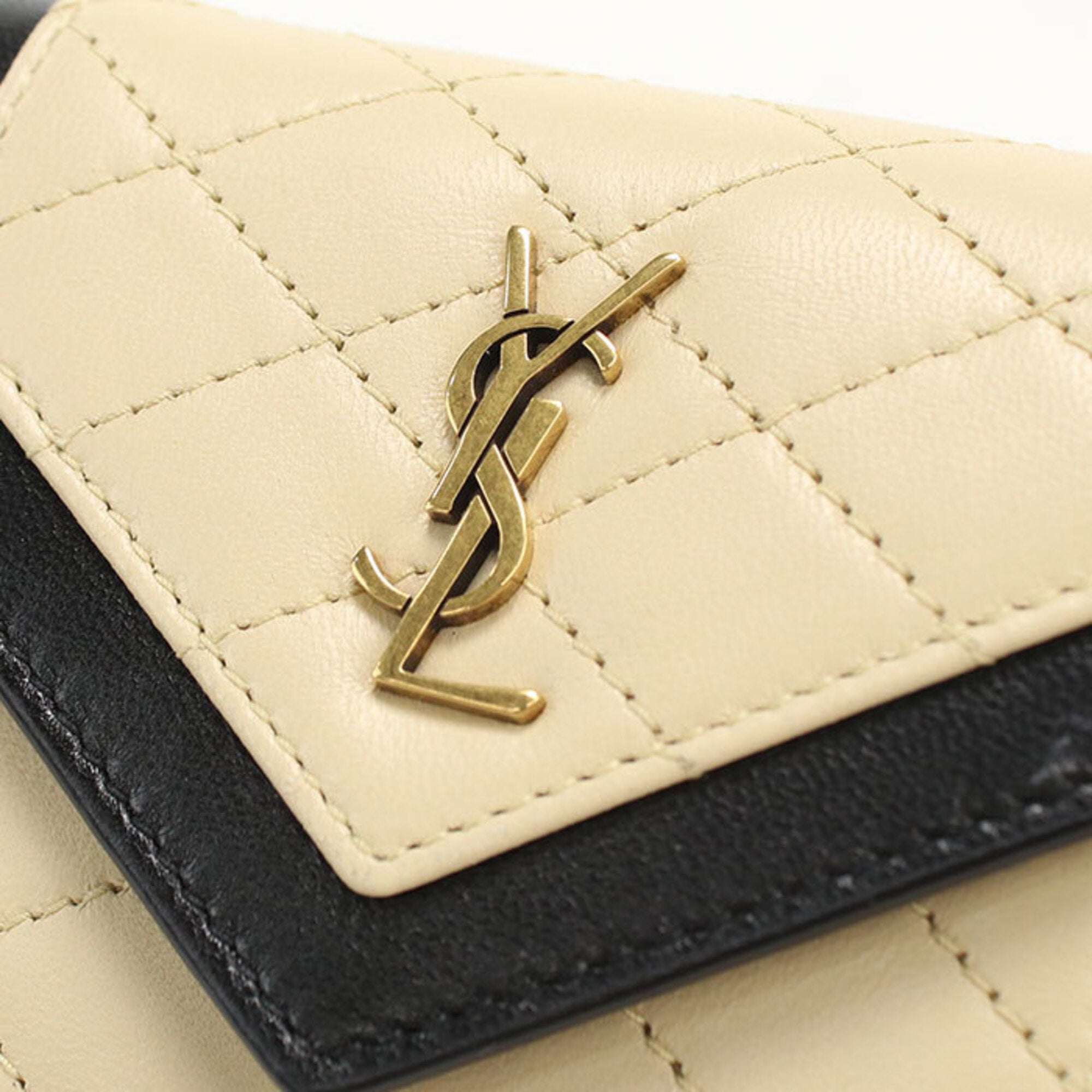 Saint Laurent Beige Leather Wallet (Tri-Fold) (Pre-Owned)