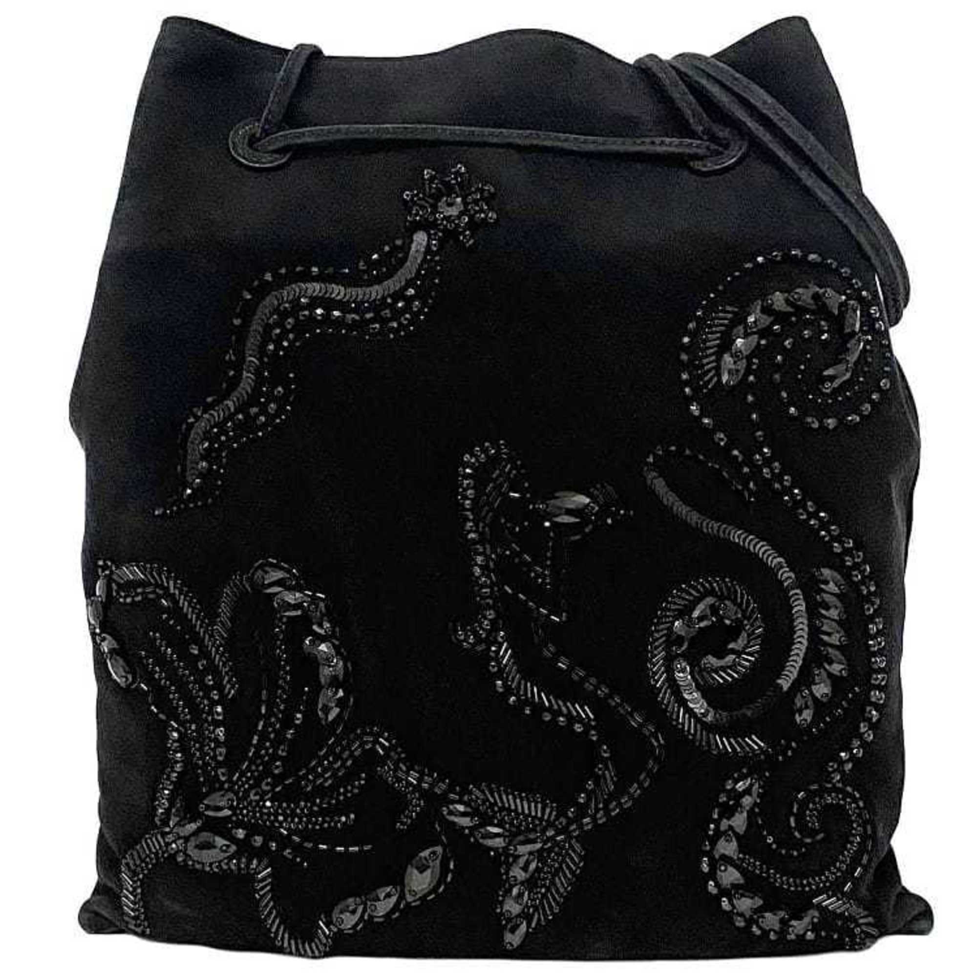 Prada Black Nero Suede Beads Handbag (Pre-Owned)