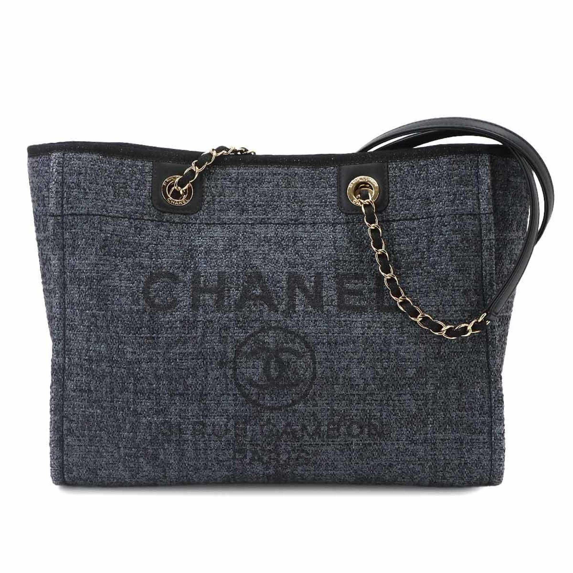Chanel Navy Straw Leather Handbag Tote Bag (Pre-Owned)