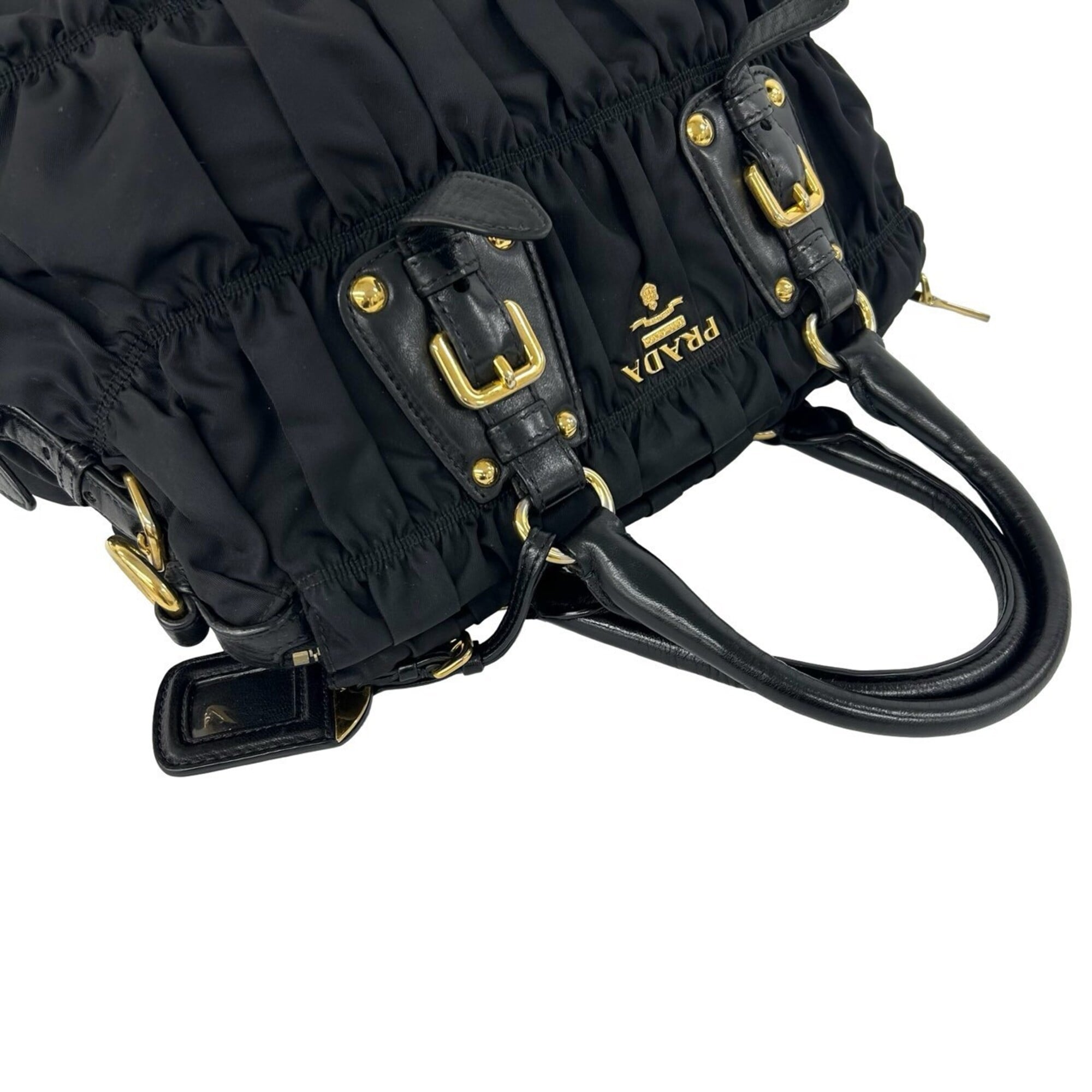 Prada Black Nylon Leather Handbag Shoulder Bag Tote Bag (Pre-Owned)