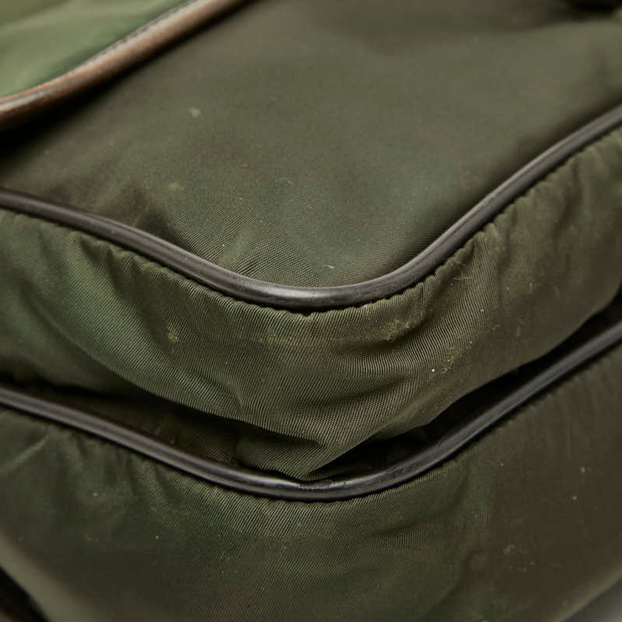 Prada Brown Green Khaki Nylon Leather Messenger Bag Shoulder Bag (Pre-Owned)