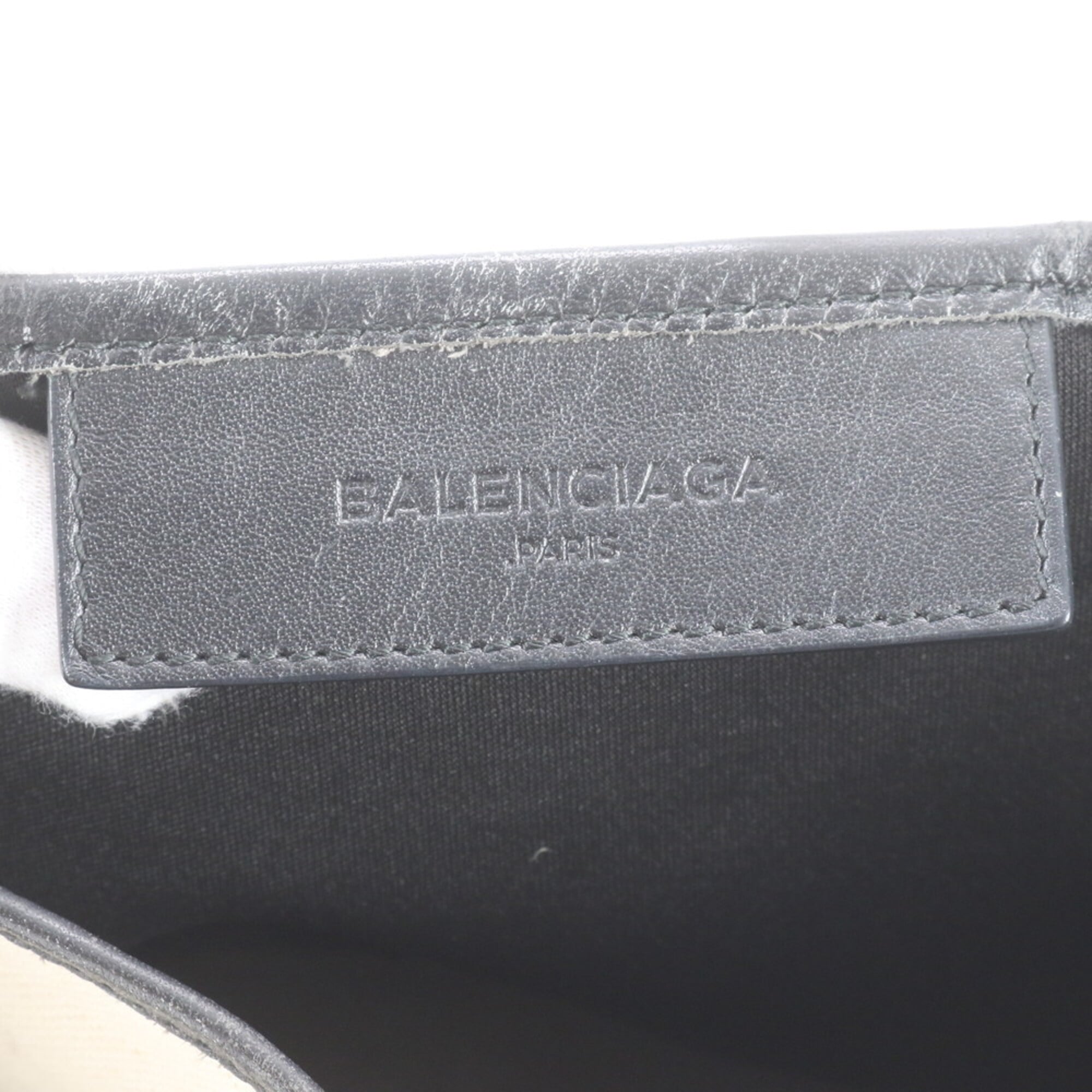 Balenciaga Black Navy White Leather Canvas Handbag Shoulder Bag Tote Bag (Pre-Owned)