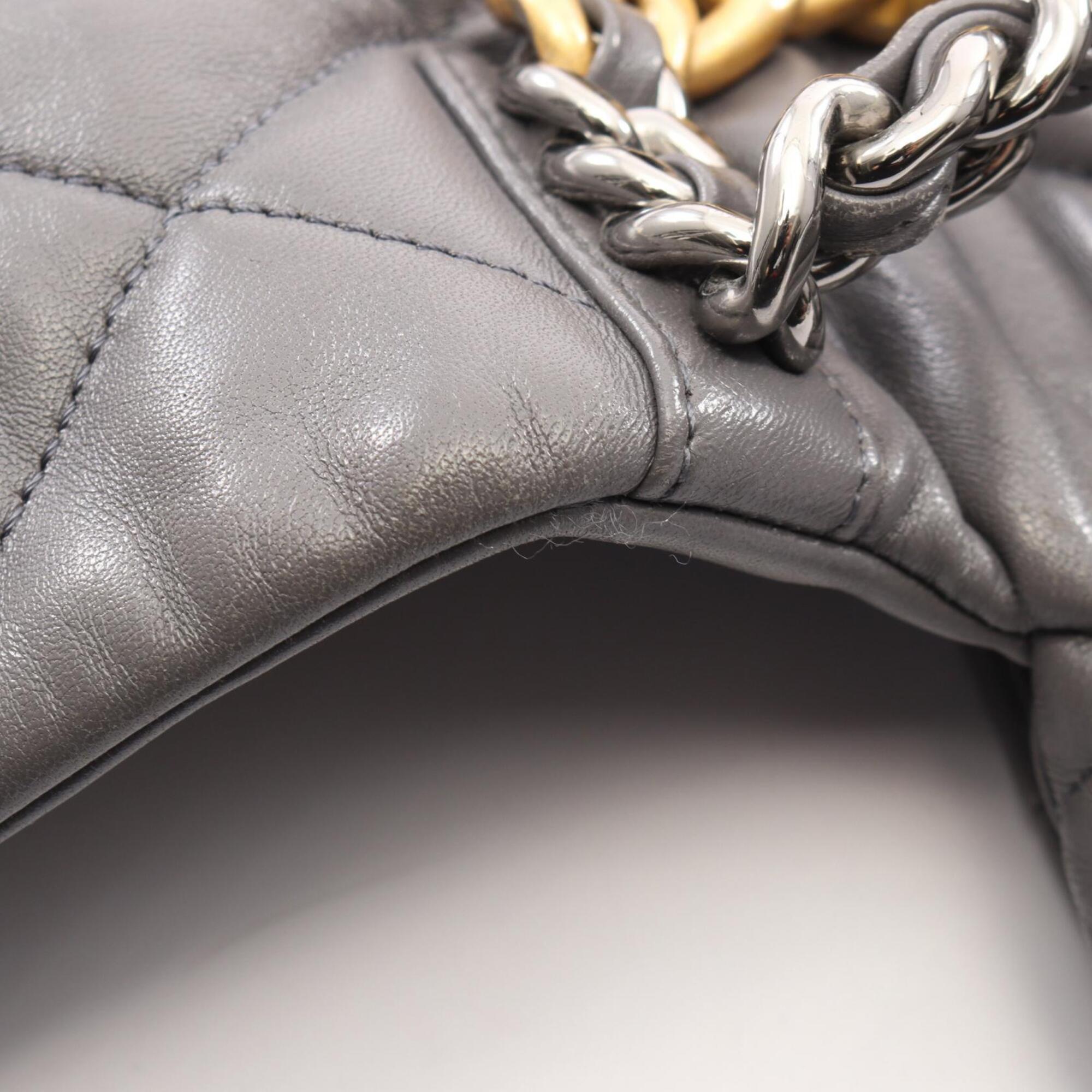 Chanel Gray Leather Handbag Shoulder Bag (Pre-Owned)