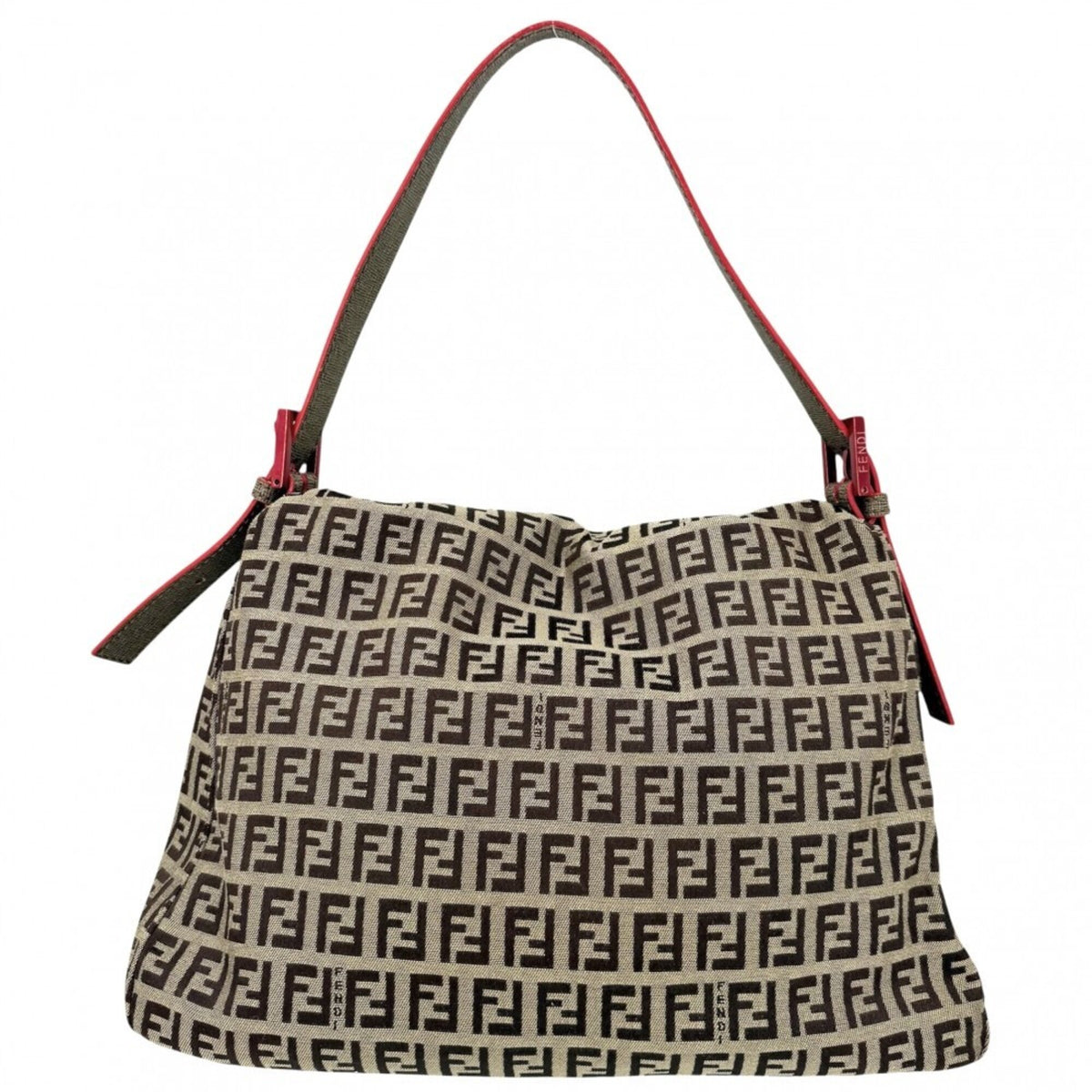 Fendi Brown Red Color Canvas Leather Shoulder Bag (Pre-Owned)