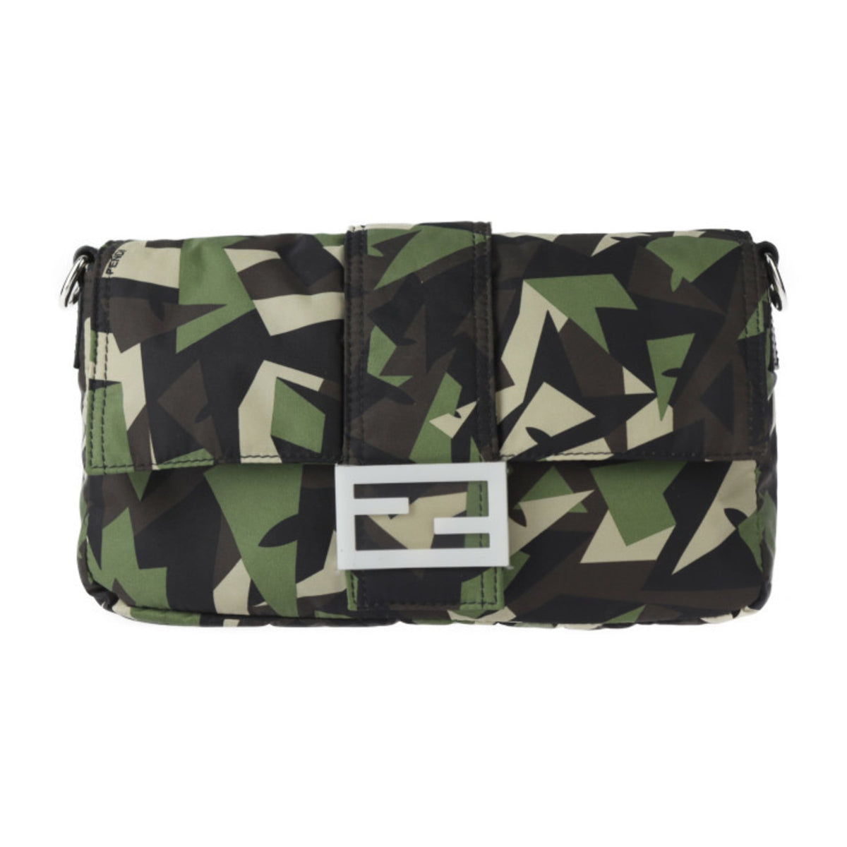Fendi Beige Black Camouflage Green Nylon Leather Clutch Bag Fanny Pack Pouch Shoulder Bag (Pre-Owned)