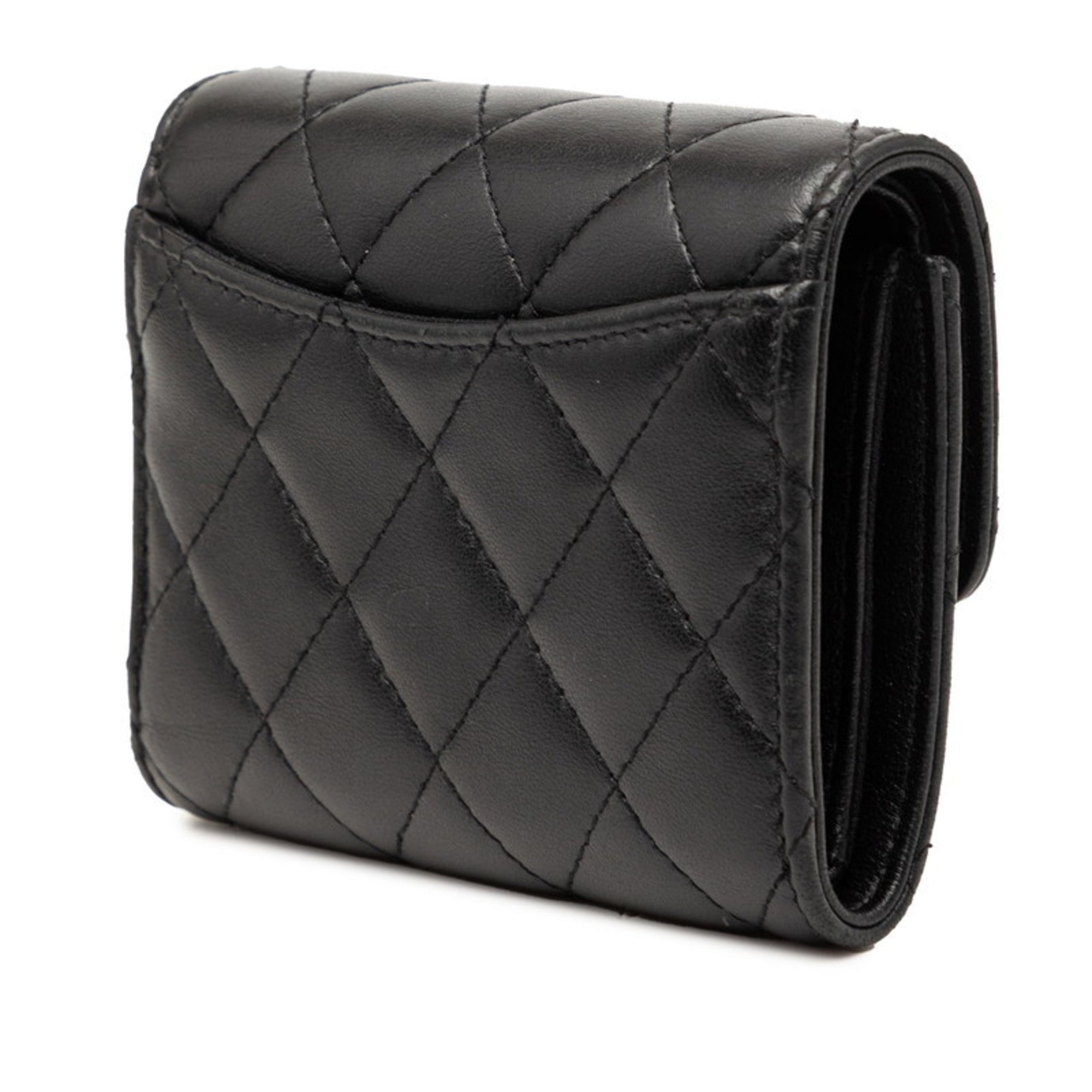Chanel Matelasse Black Leather Wallet (Tri-Fold) (Pre-Owned)
