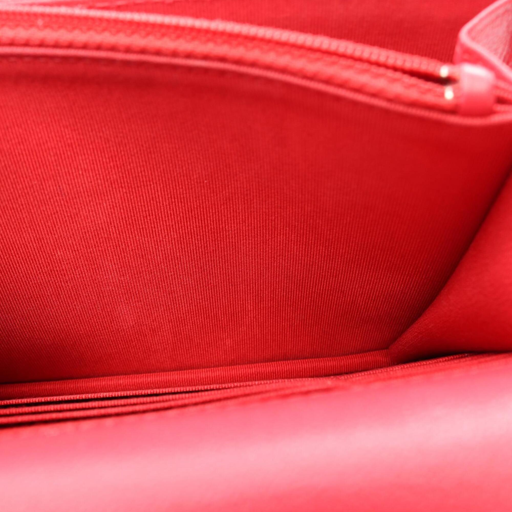 Chanel Chevron (V Stitch) Red Color Leather Handbag Shoulder Bag (Pre-Owned)