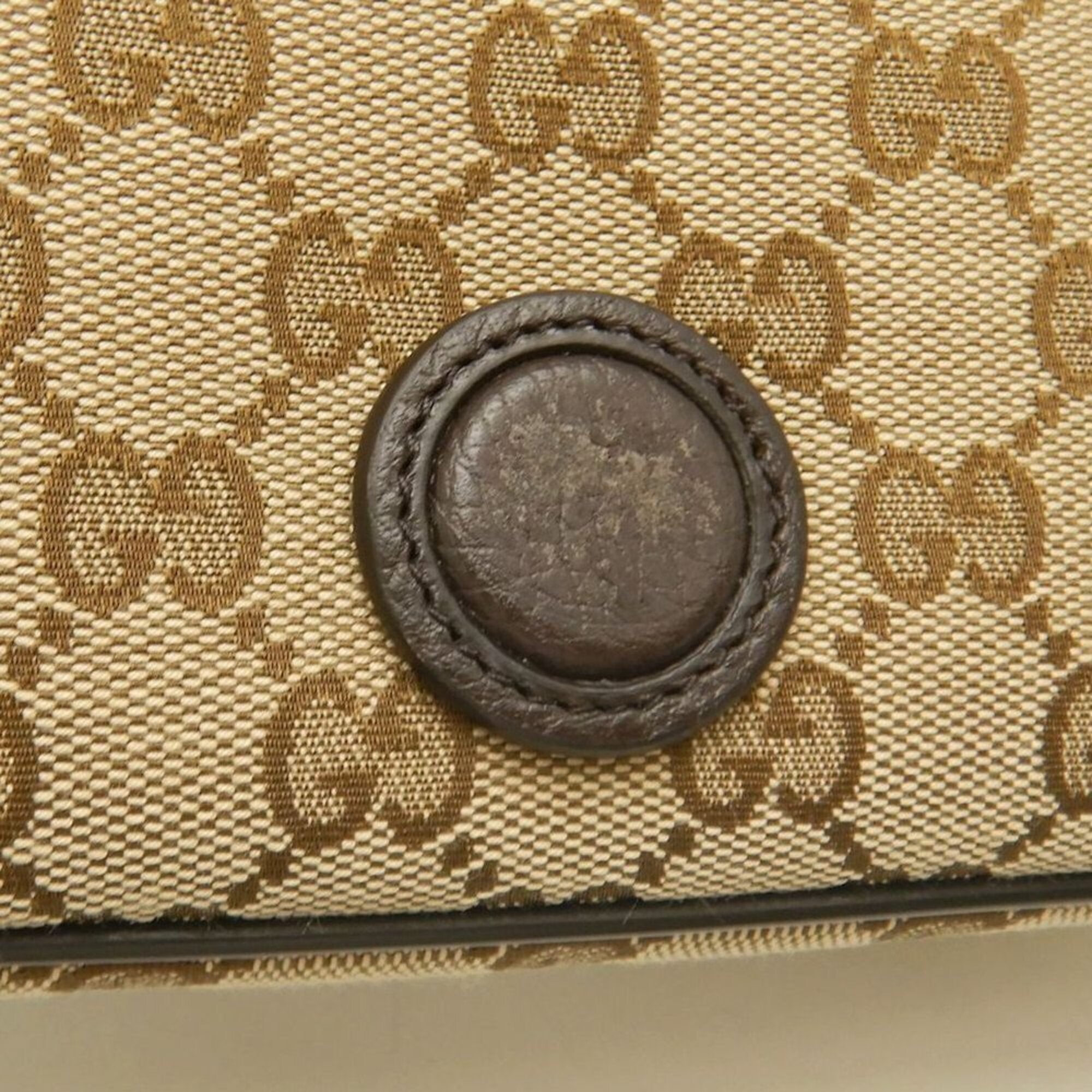 Gucci Gg Canvas Beige Dark Brown Gg Canvas Leather Messenger Bag Shoulder Bag (Pre-Owned)