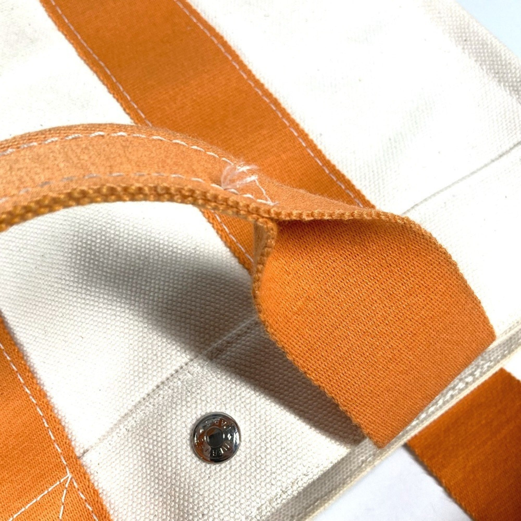 Hermes Beige Orange Canvas Handbag Tote Bag (Pre-Owned)