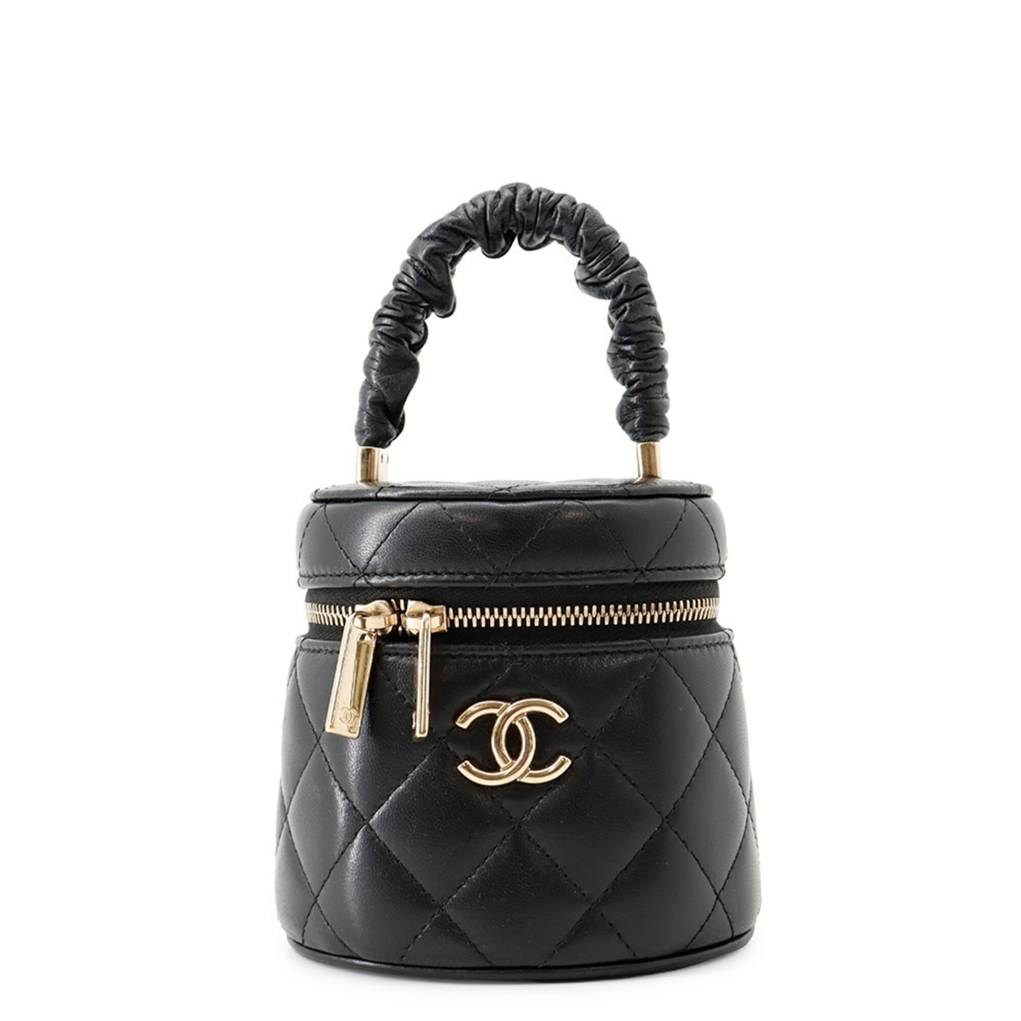Chanel Matelasse Black Leather Handbag Vanity Bag (Pre-Owned)
