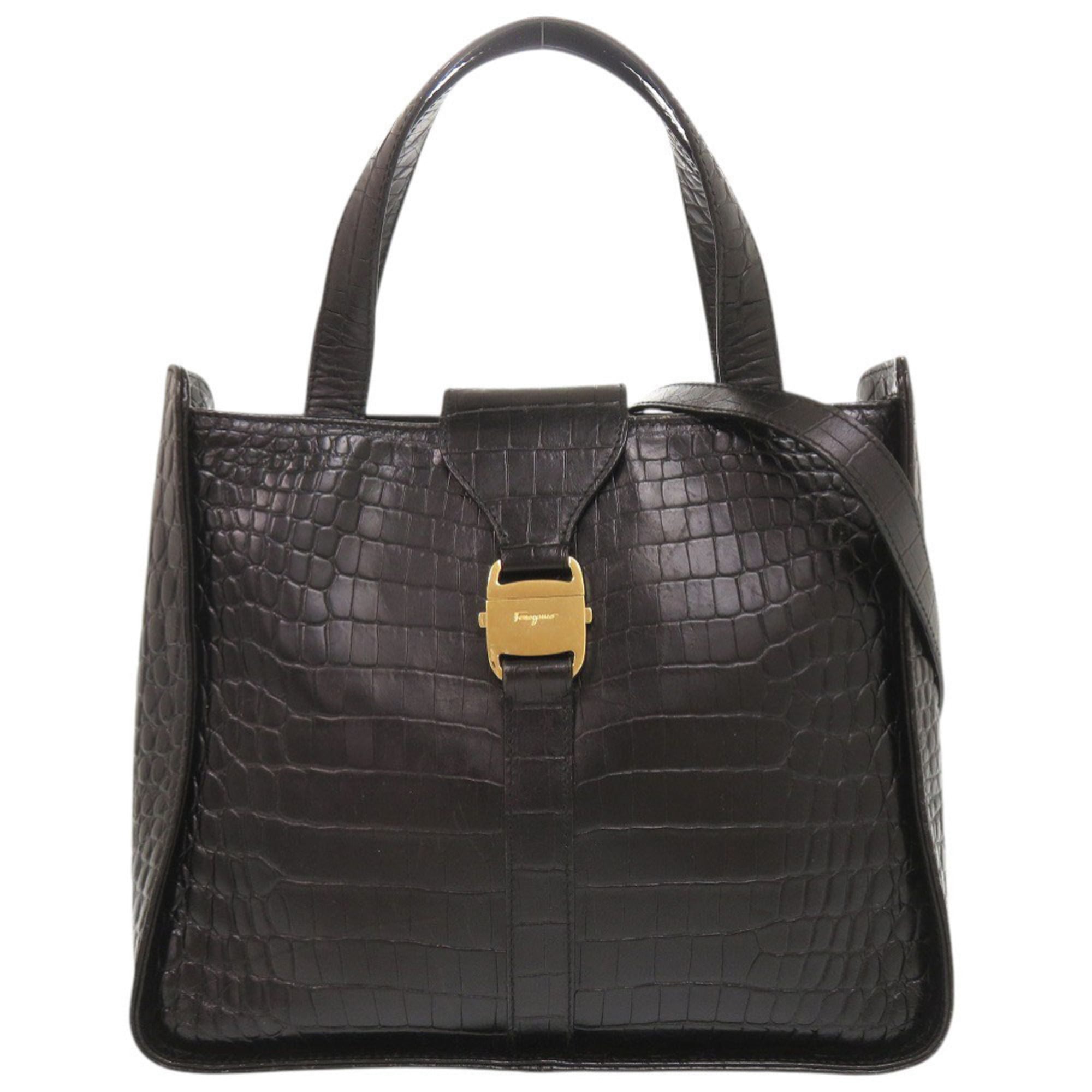 Salvatore Ferragamo Black Leather Handbag Shoulder Bag (Pre-Owned)