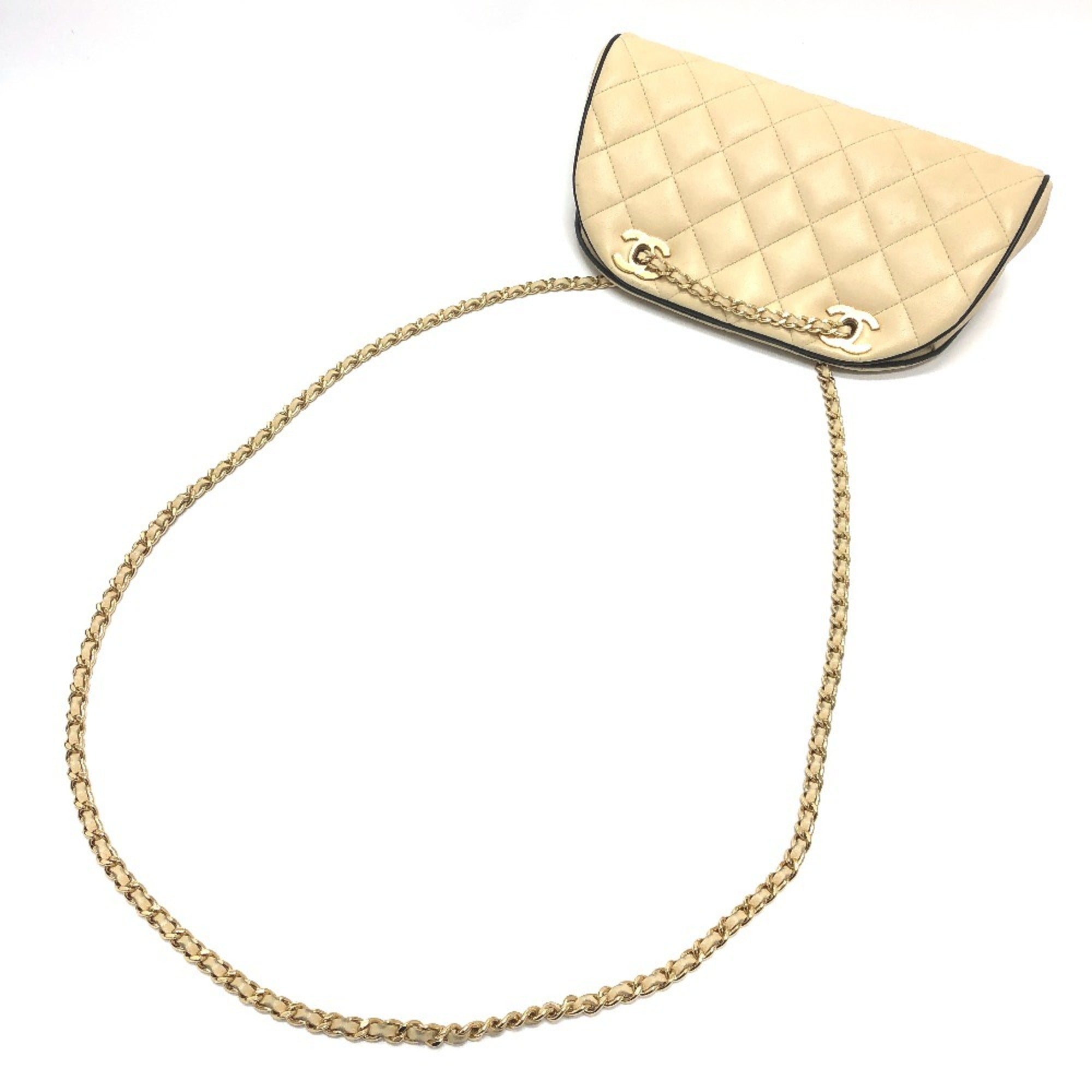 Chanel Beige Black Leather Handbag Shoulder Bag (Pre-Owned)