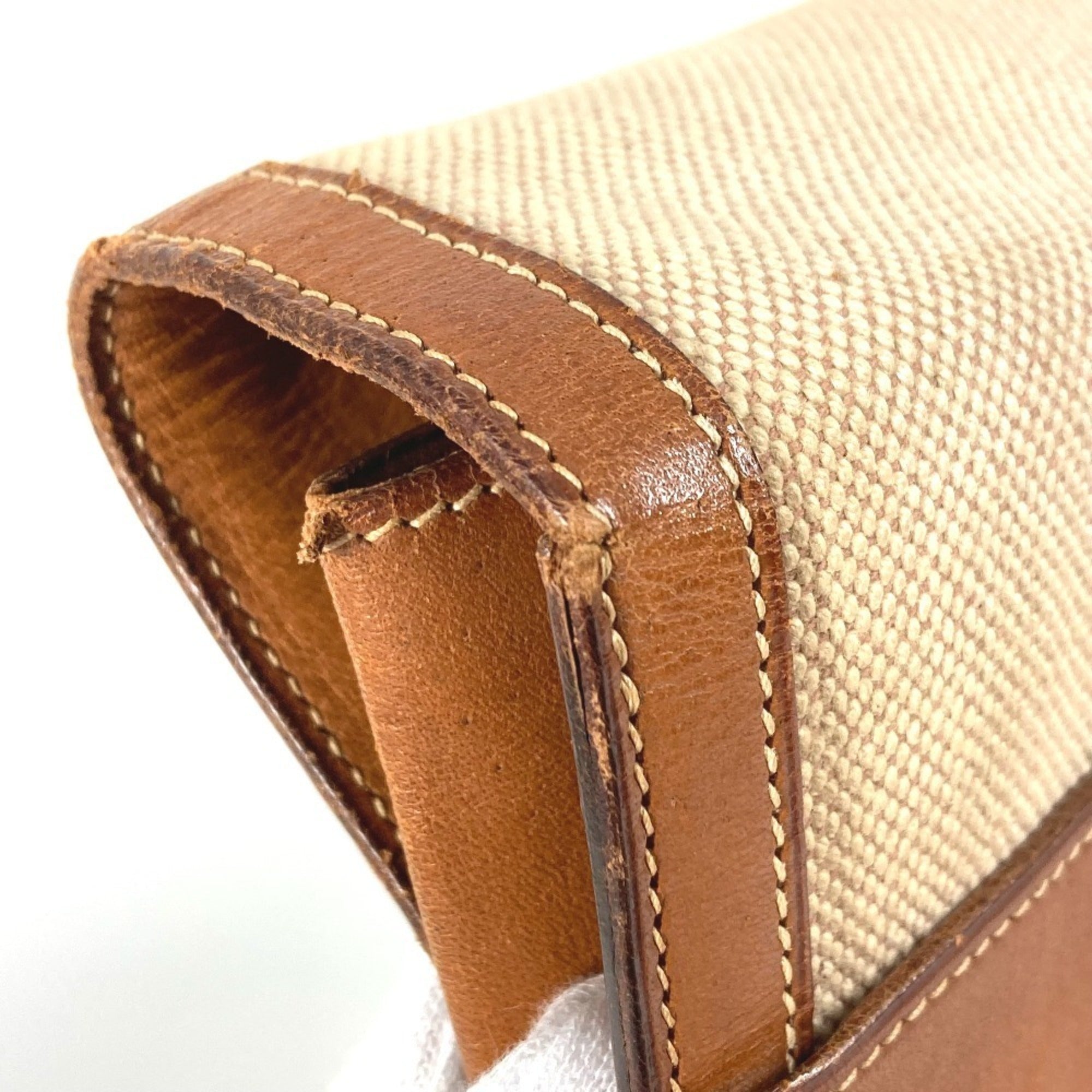 Hermes Beige Brown Leather Canvas Handbag Shoulder Bag (Pre-Owned)