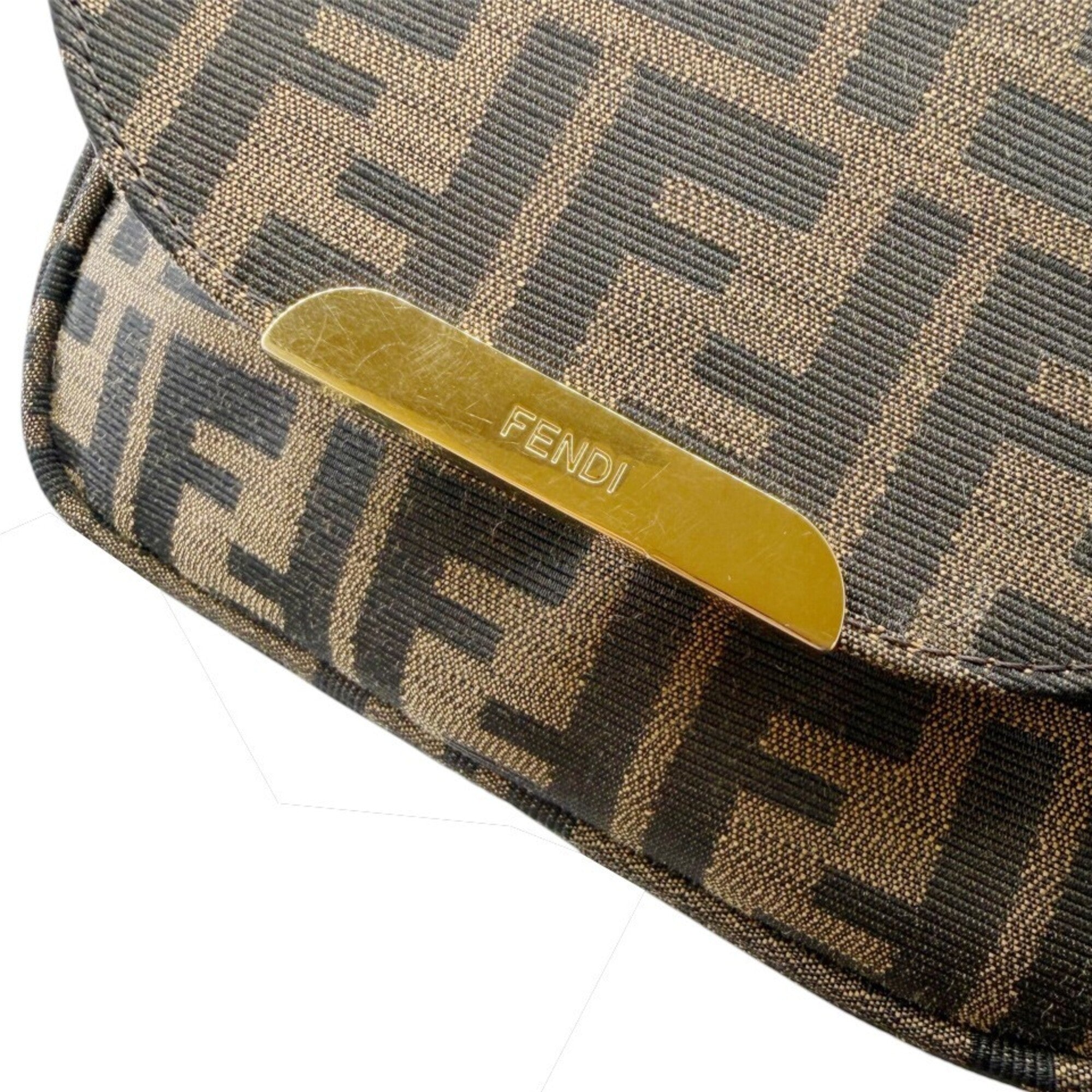 Fendi Zucca Brown Canvas Leather Shoulder Bag (Pre-Owned)
