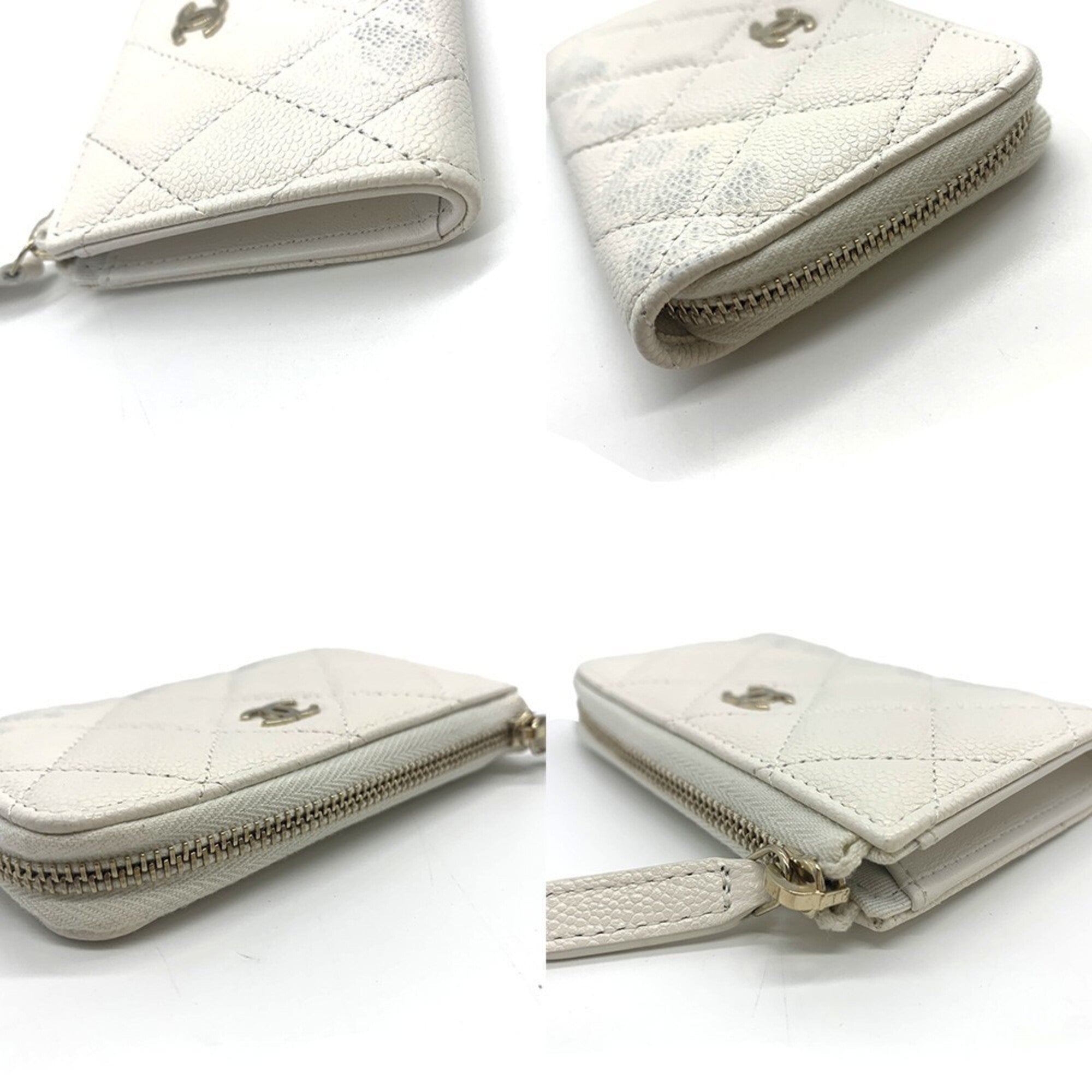 Chanel Matelasse White Grained Calfskin Coin Purse/Coin Case (Pre-Owned)